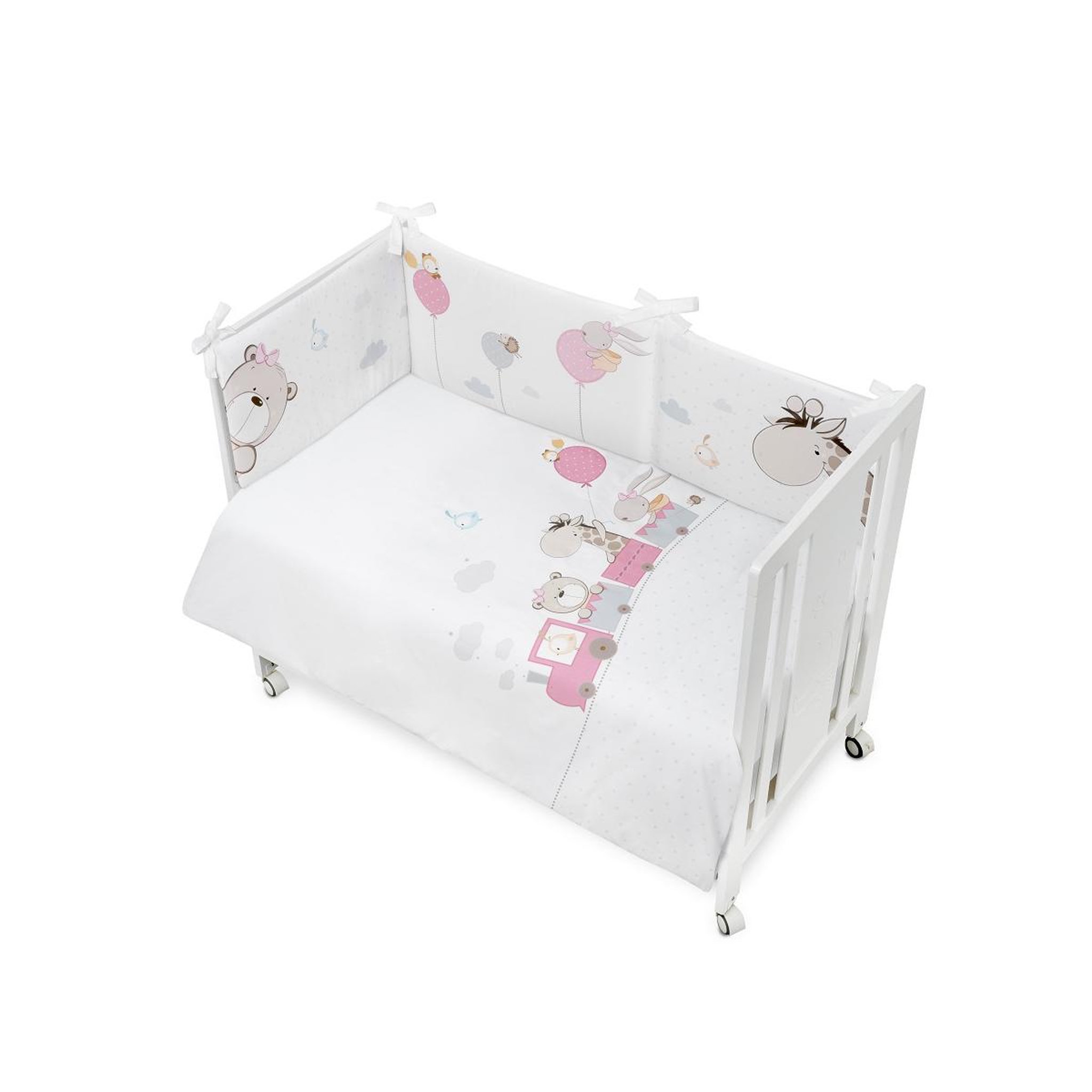 INTERBABY Parure de lit 2 Pcs. Cotton Musseline Jirafa Tren Rose