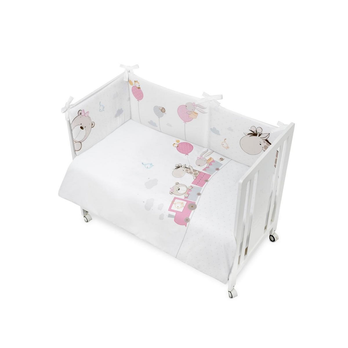 INTERBABY Parure de lit 2 Pcs. Cotton Musseline Jirafa Tren Rose