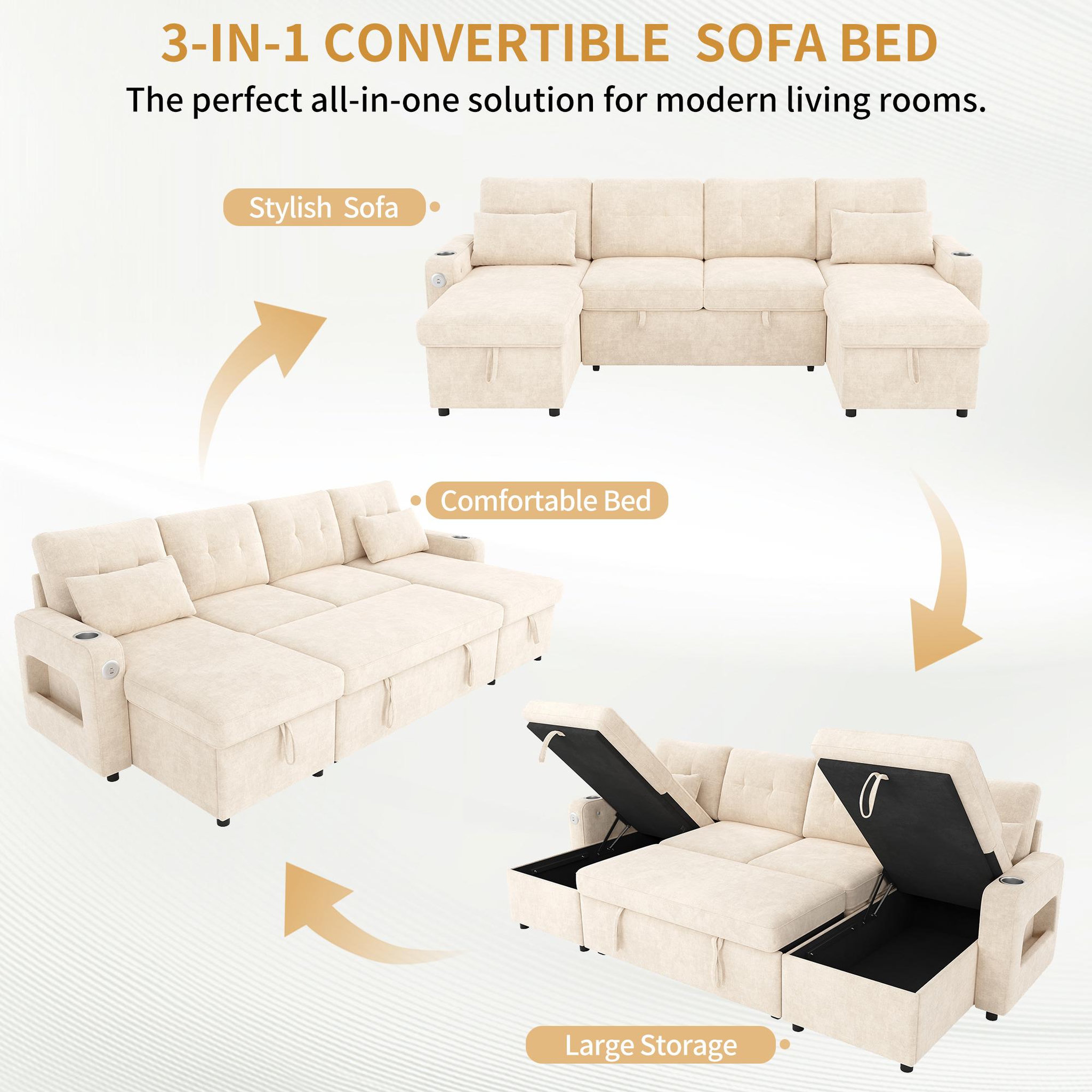 Voir la diapositive 5 : MERAX Canapé d'angle panoramique convertible 4 places tissu led coffre de rangement
