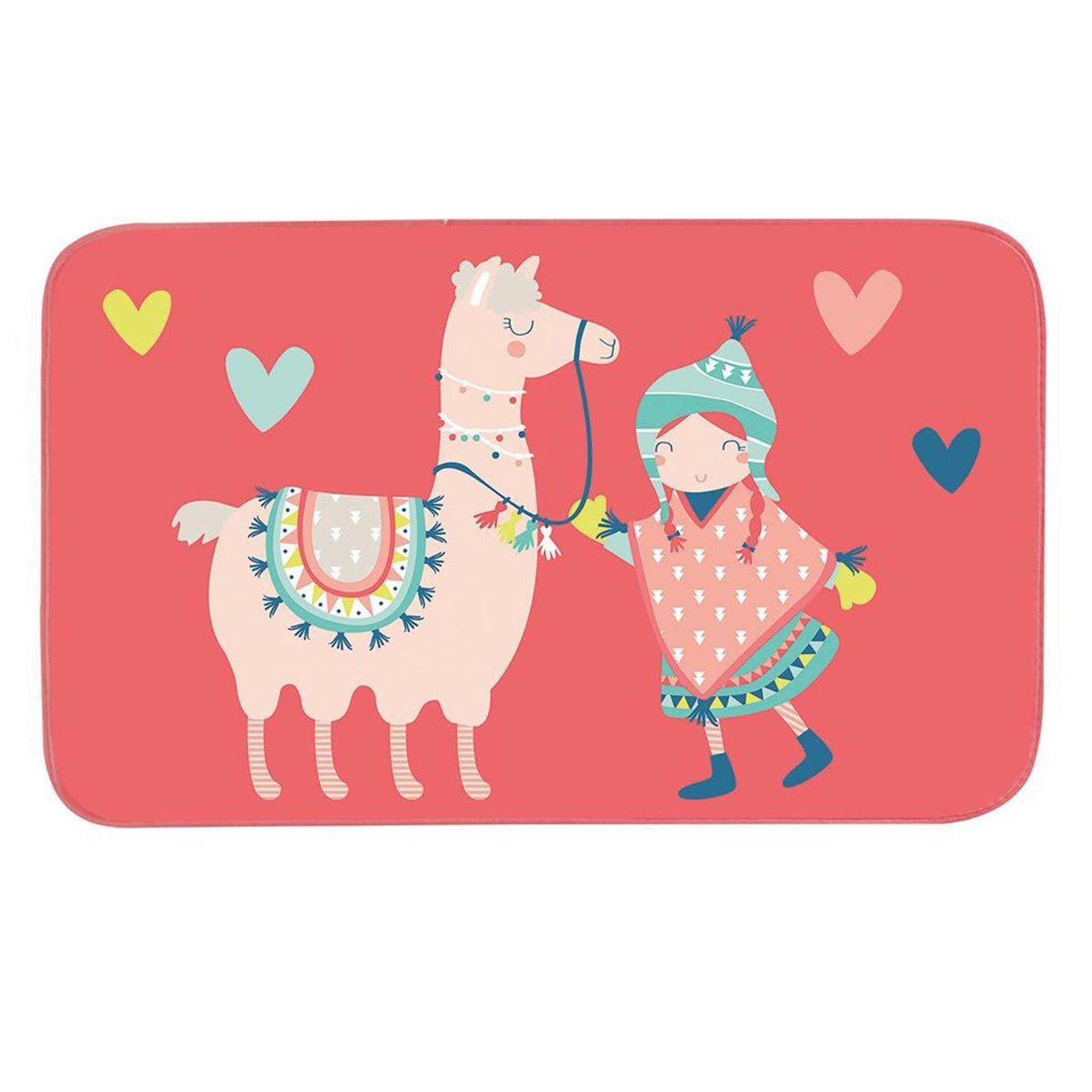 Douceur d'Intérieur Tapis en velours  happy lama  45x75cm corail