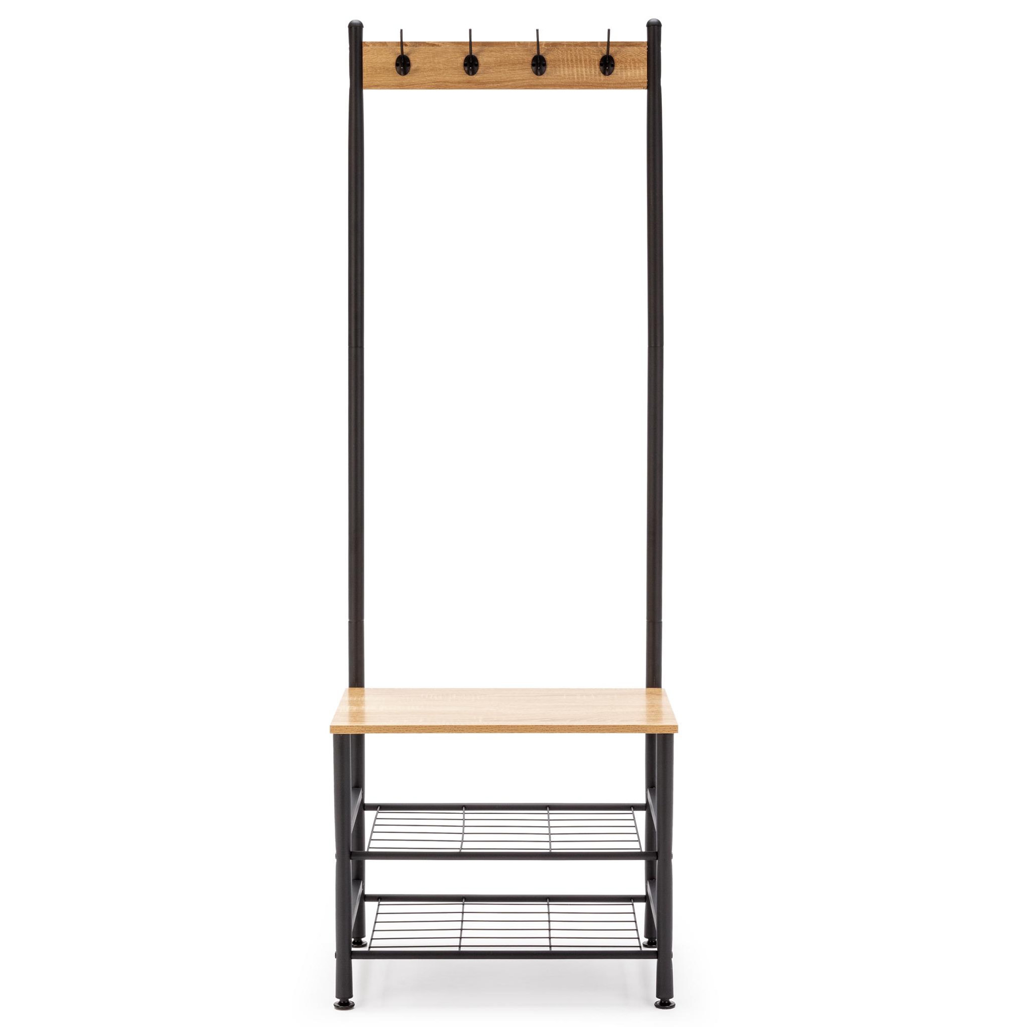 Voir la diapositive 2 : VS VENTA-STOCK Portemanteau Lola avec étagère avec banc 2 étagères, couleur chêne/noir