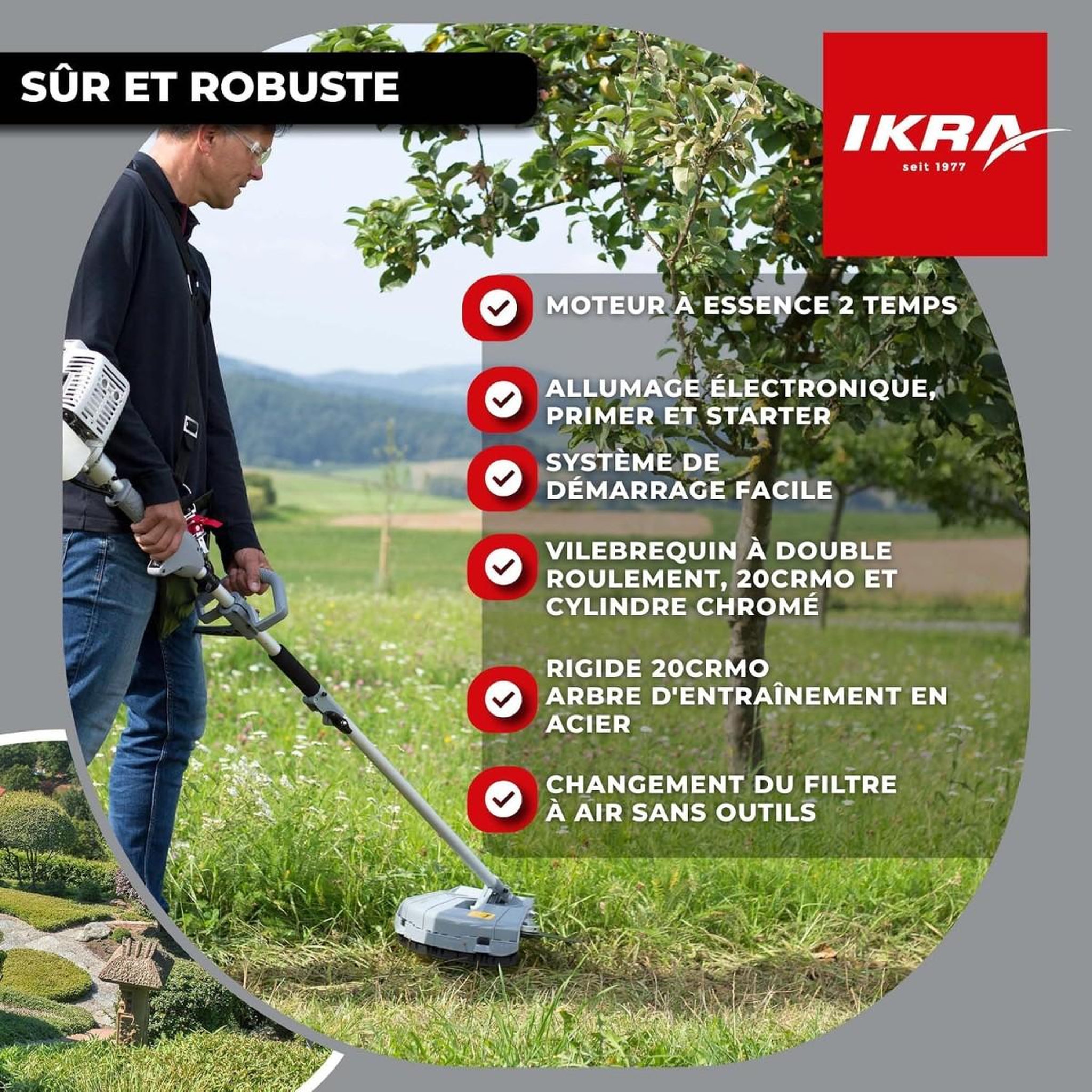Voir la diapositive 5 : Ikra Débroussailleuse thermique multifonction 4en1 32,6 cm³ 1kW Élagueuse Taille-haie Fil + Lame 3 dents Rallonge IKRA