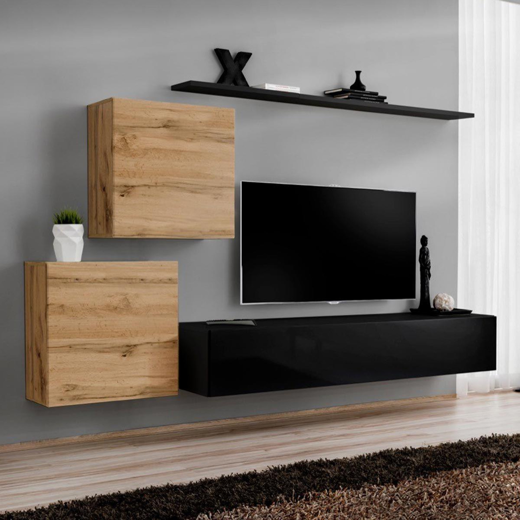 Paris Prix Meuble tv mural design  switch v  250cm naturel & noir