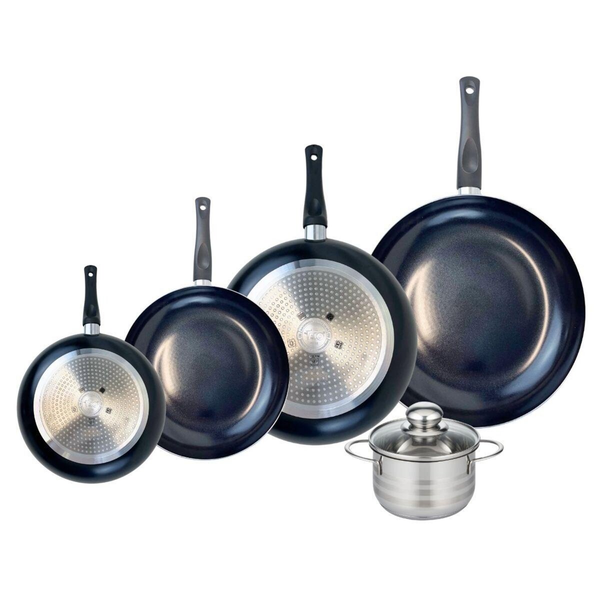 ELO Ensemble de 4 Poêles de cuisson 20, 24, 28 et 32 cm et 1 faitout 14 cm Elo Prima Brillant