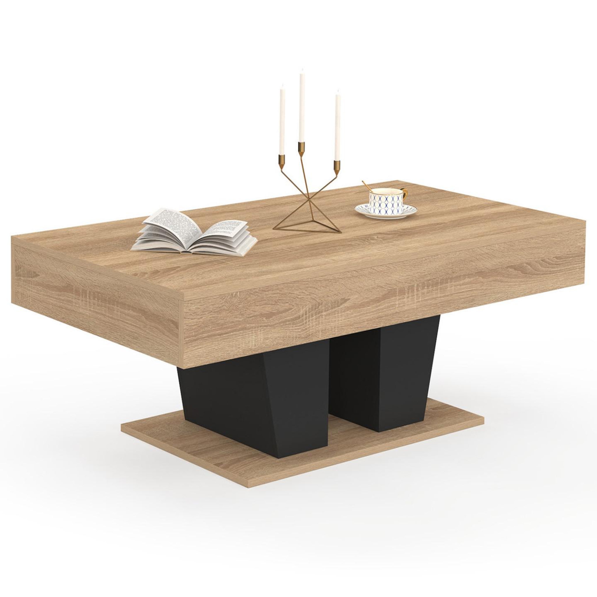 Voir la diapositive 4 : ID MARKET Table basse plateau relevable rectangulaire eliad bois et noir