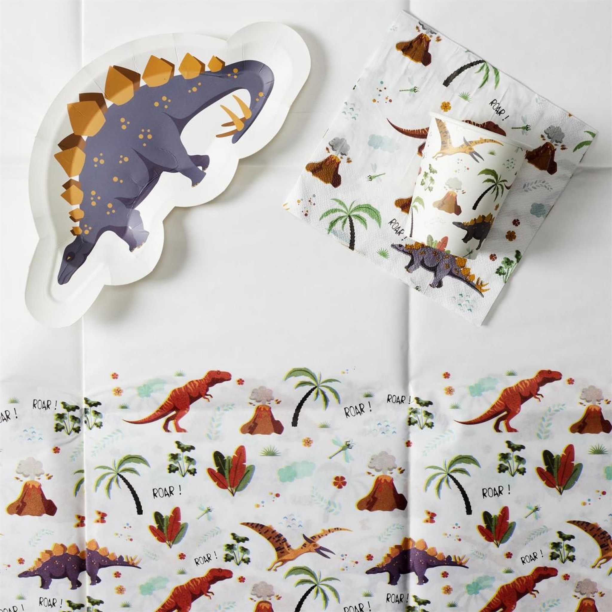 Voir la diapositive 2 : PARTY TIME Nappe en papier  dinosaure  137x183cm blanc