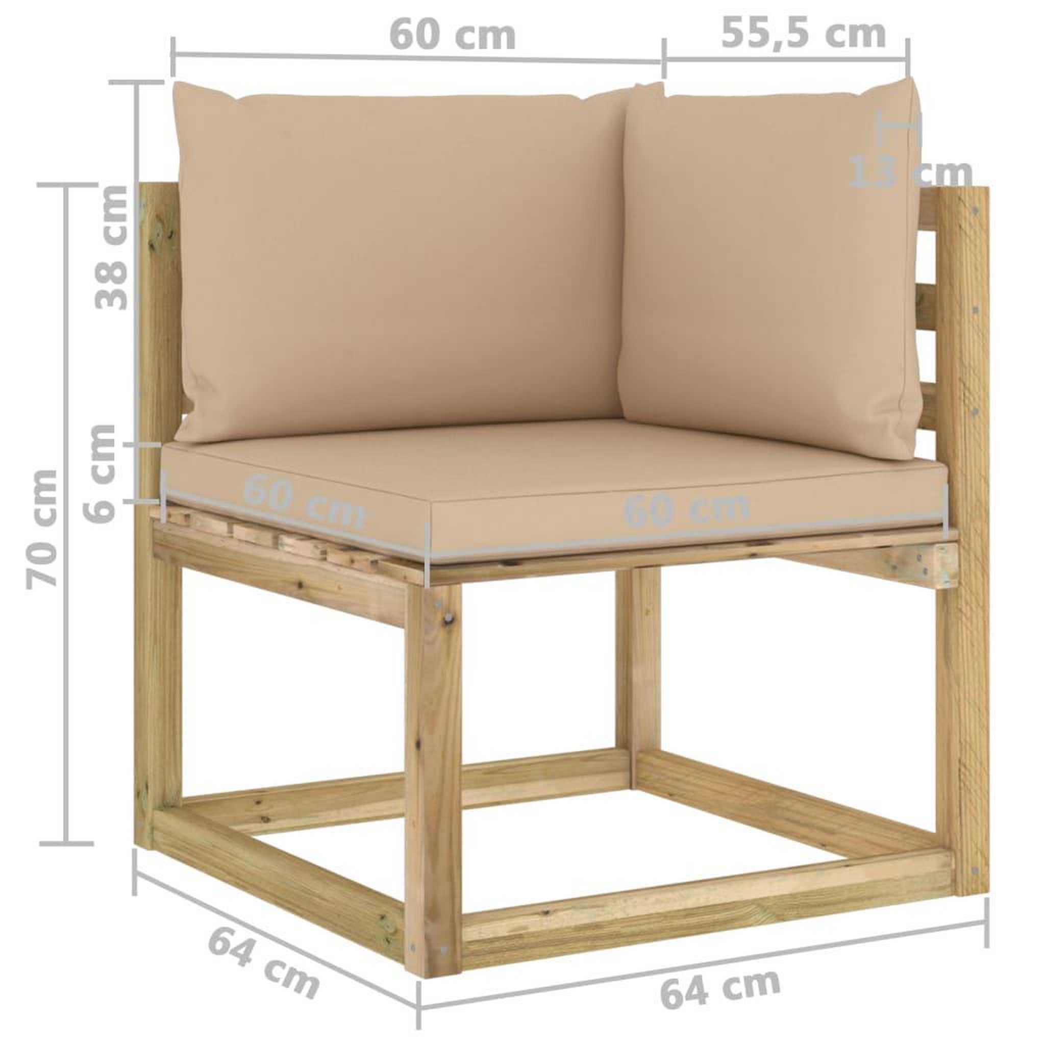 Voir la diapositive 6 : VIDAXL Canape d'angle de jardin avec coussins Bois impregne de vert