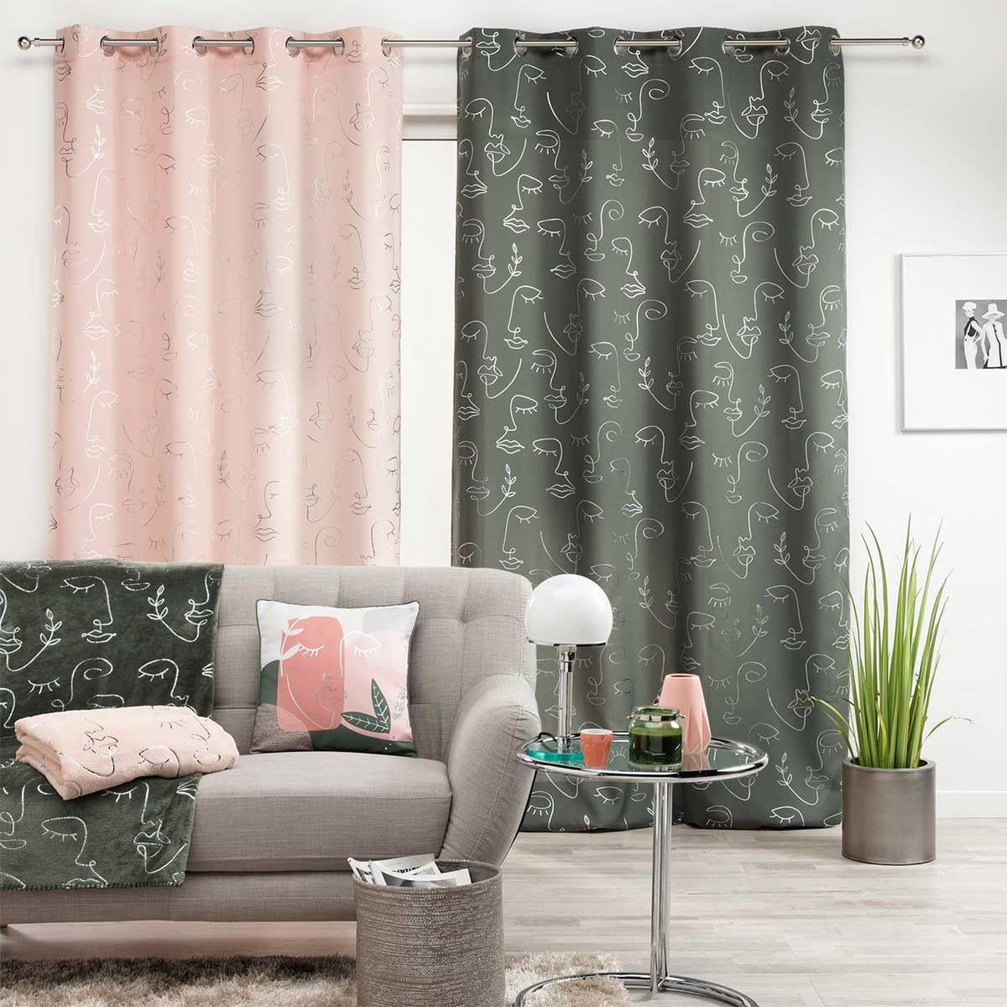 Voir la diapositive 3 : Douceur d'Intérieur Rideau à œillets  arty line  140x260cm rose & argent