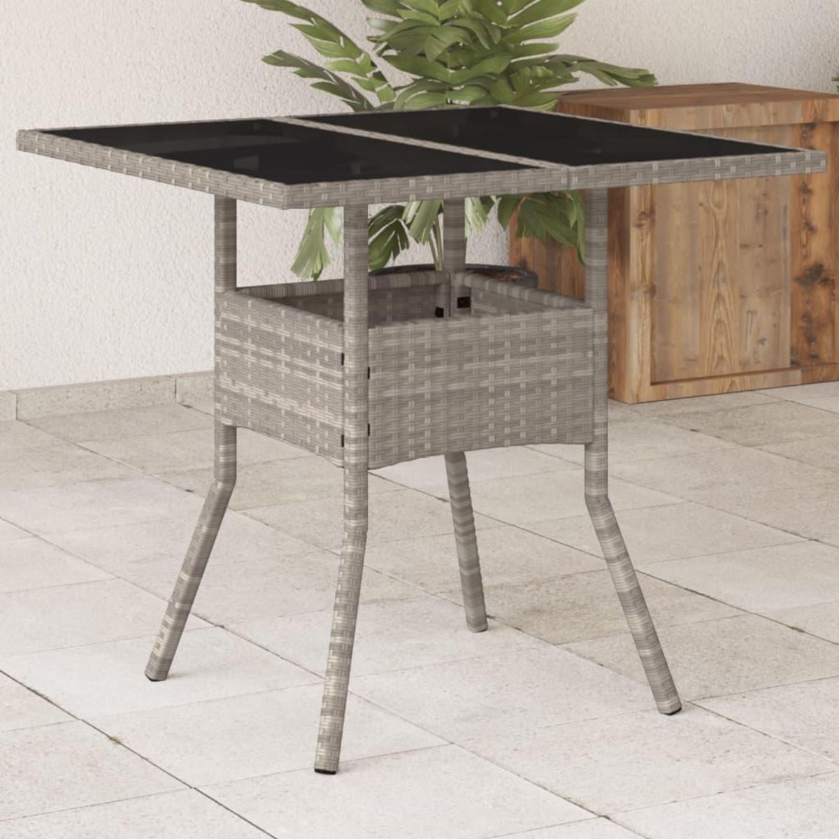 VIDAXL Table de jardin avec dessus en verre gris clair resine tressee