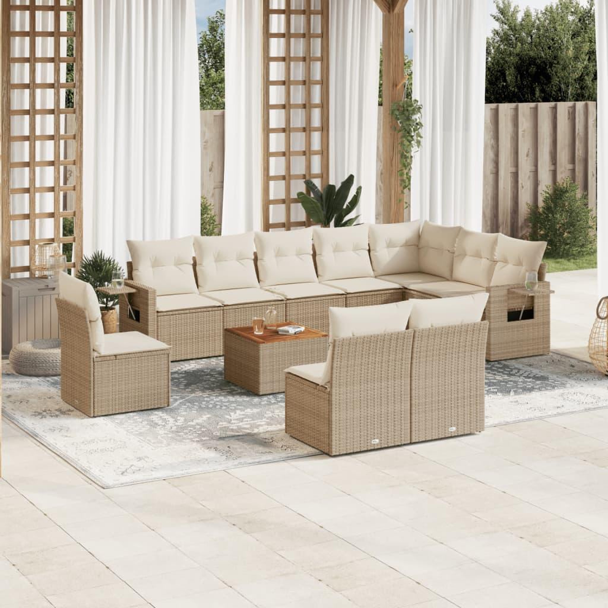 VIDAXL Salon de jardin 11 pcs avec coussins beige resine tressee