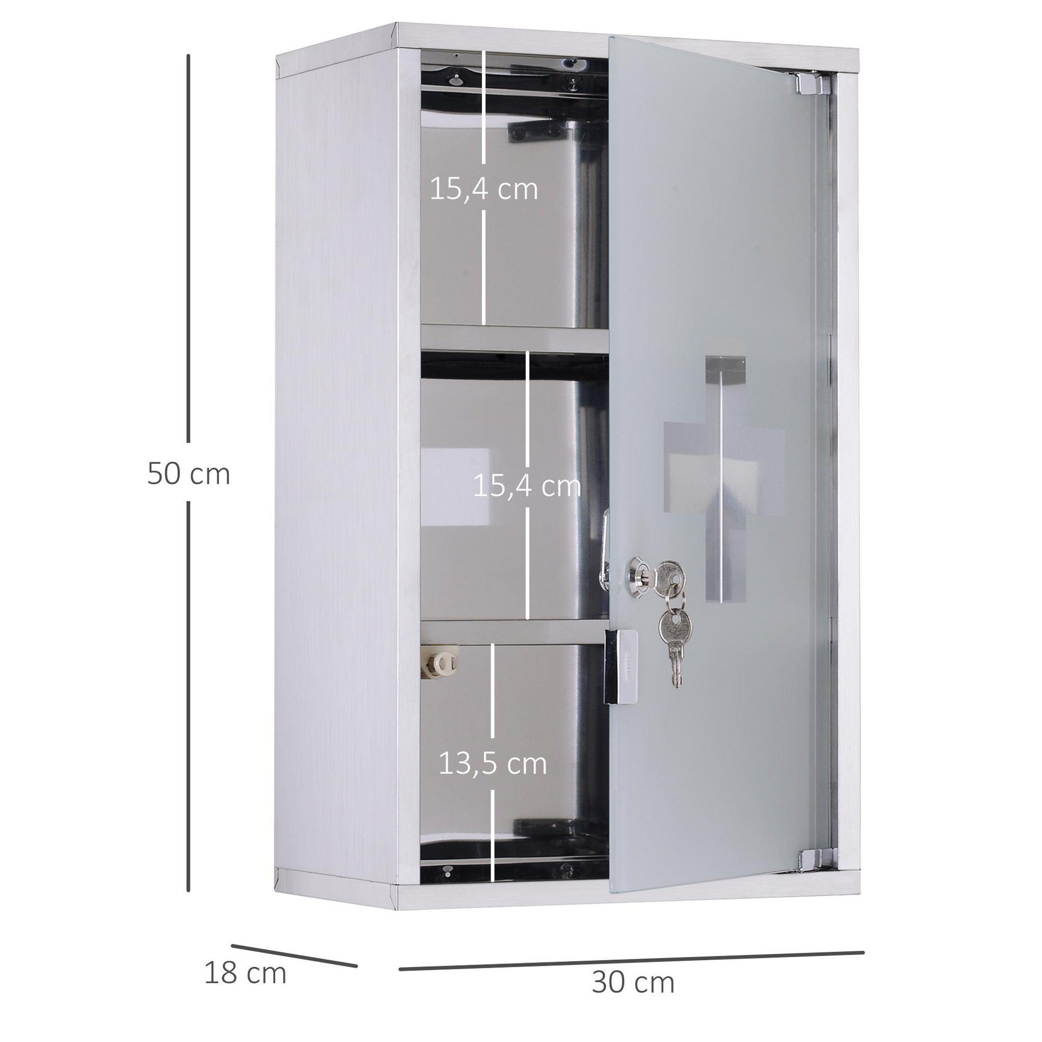Voir la diapositive 3 : HOMCOM Armoire à pharmacie murale verrouillable 3 niv. Acier inox