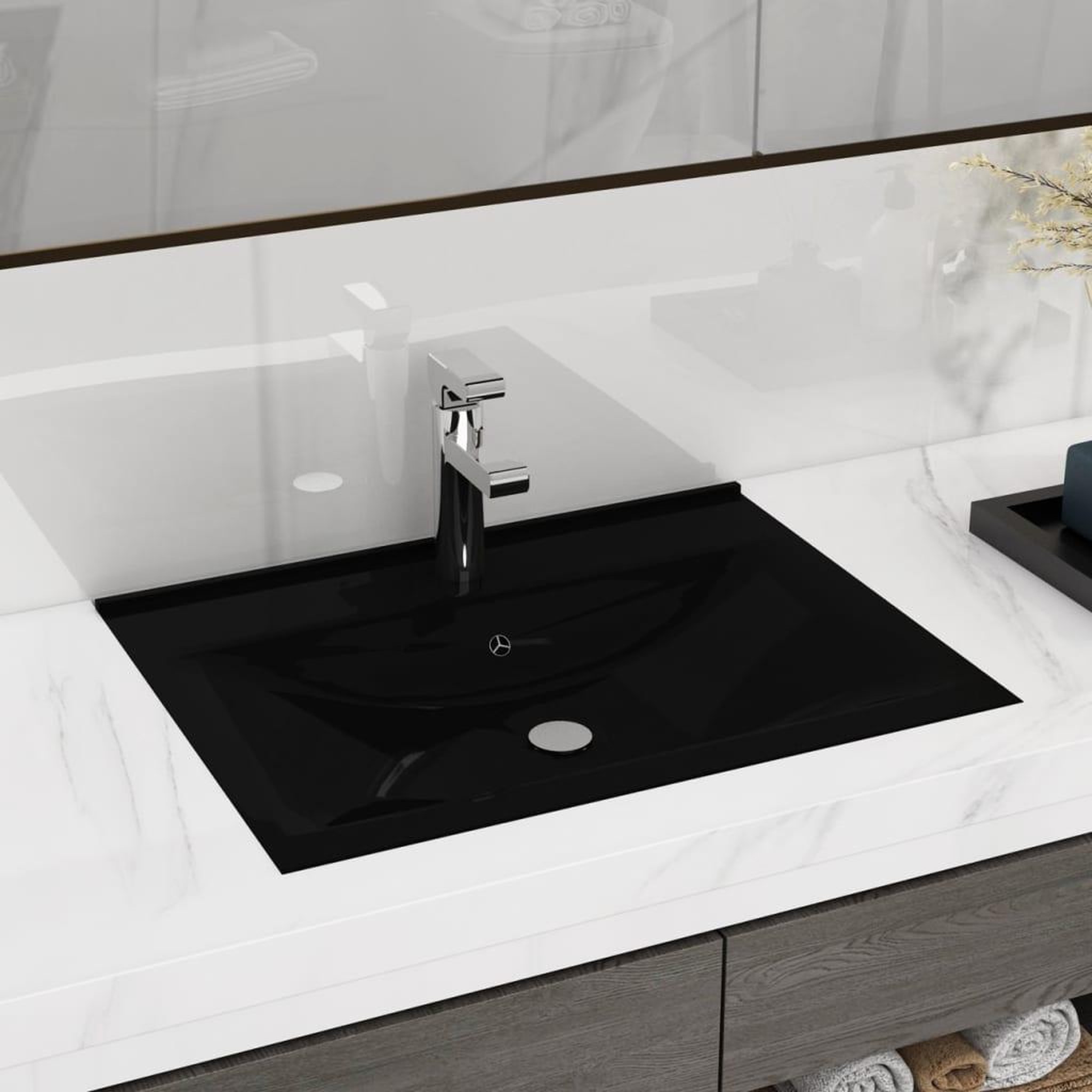 Voir la diapositive 1 : VIDAXL Lavabo avec trou de robinet Noir mat 60x46 cm Ceramique