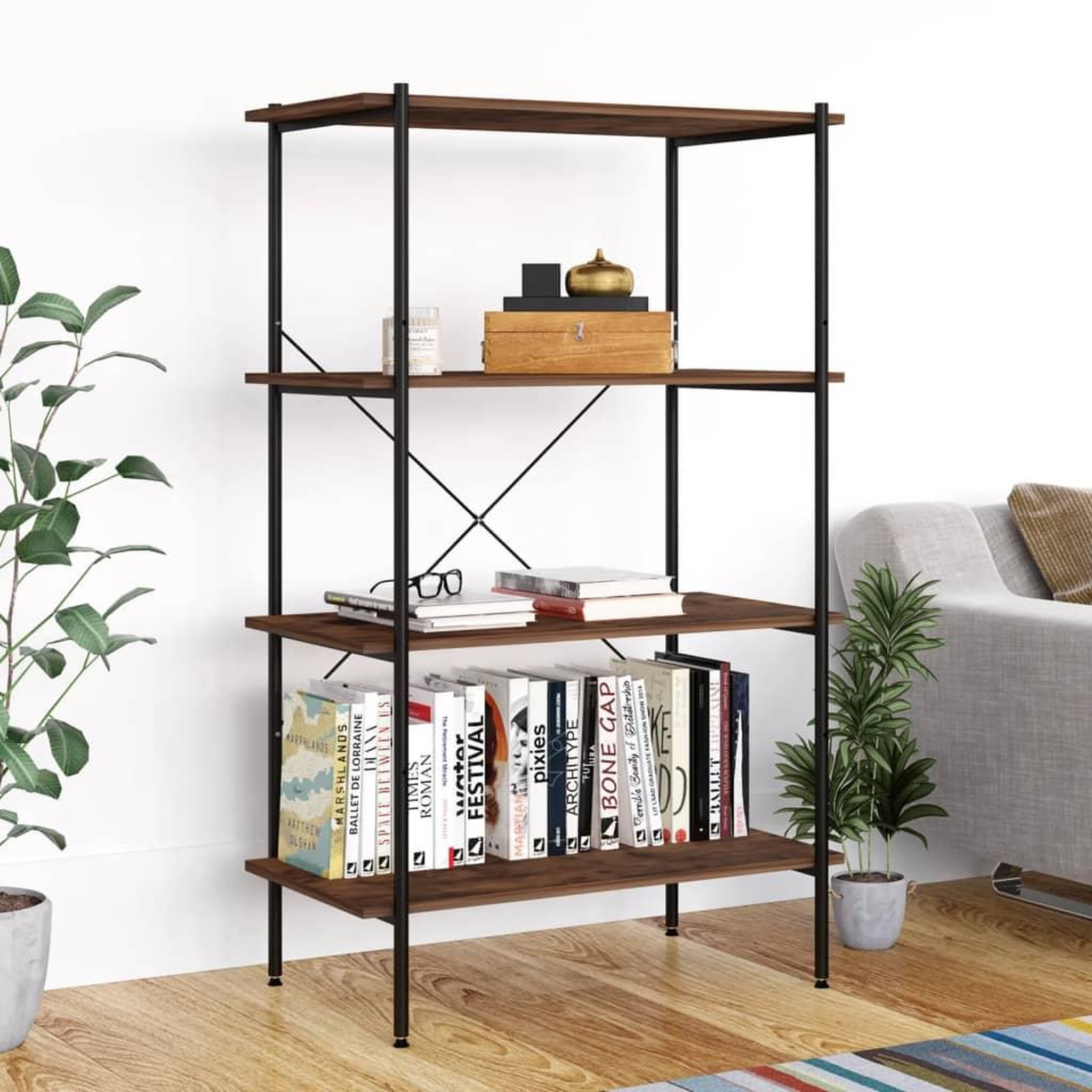 Voir la diapositive 1 : VIDAXL Etagere a 4 niveaux noir et naturel 80x40x130 cm