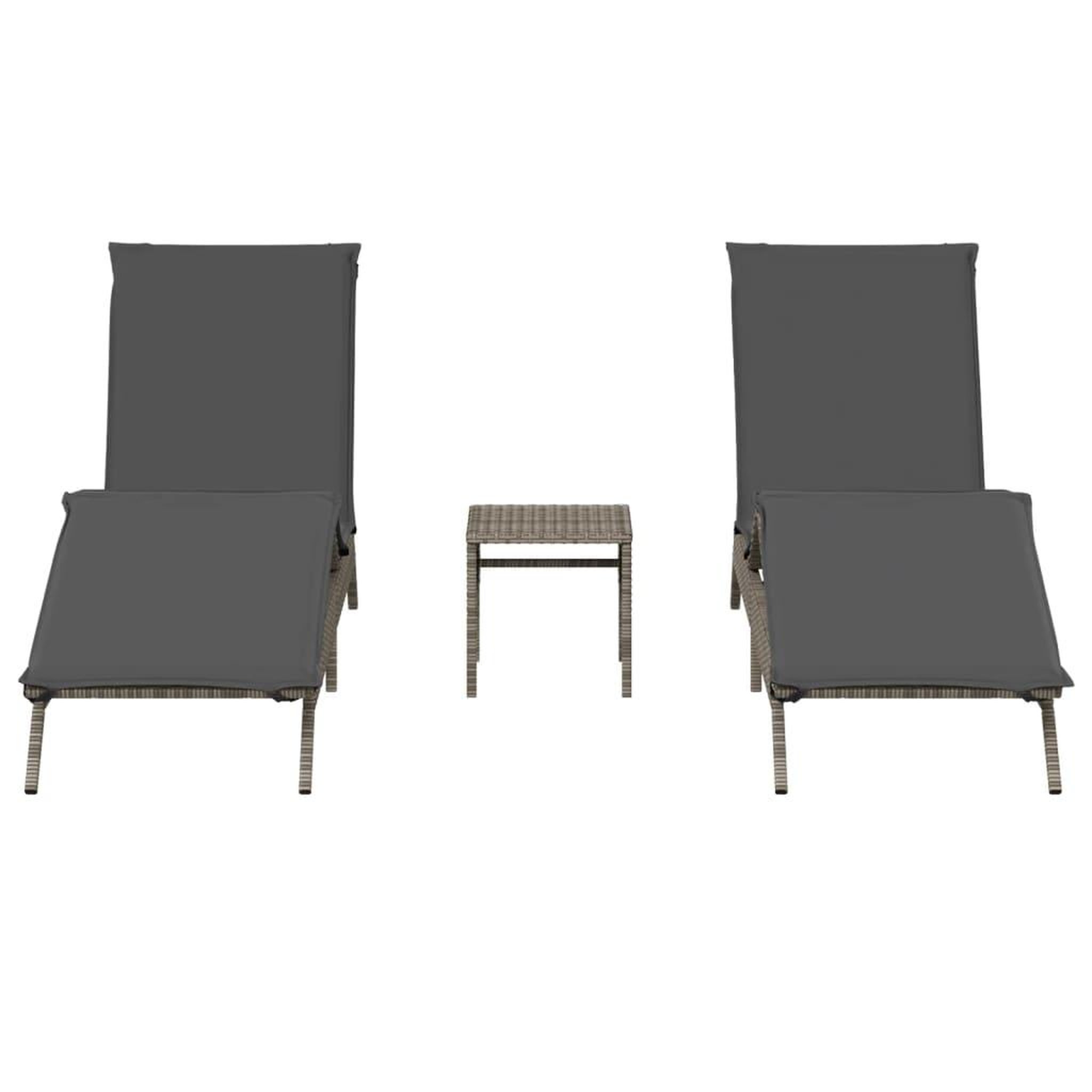 Voir la diapositive 4 : VIDAXL Chaises longues lot de 2 avec table gris resine tressee