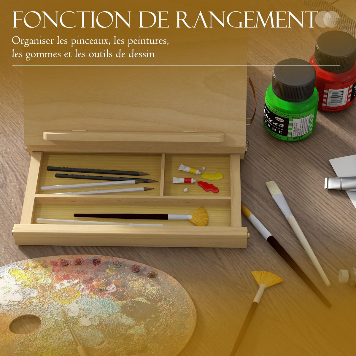 VINSETTO Mallette chevalet professionnel de table inclinaison réglable 3 compartiments de rangement bois de hêtre