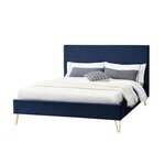 CONCEPT USINE Structure de lit 140 x 190 cm en velours et laiton bleu RIVERSIDE