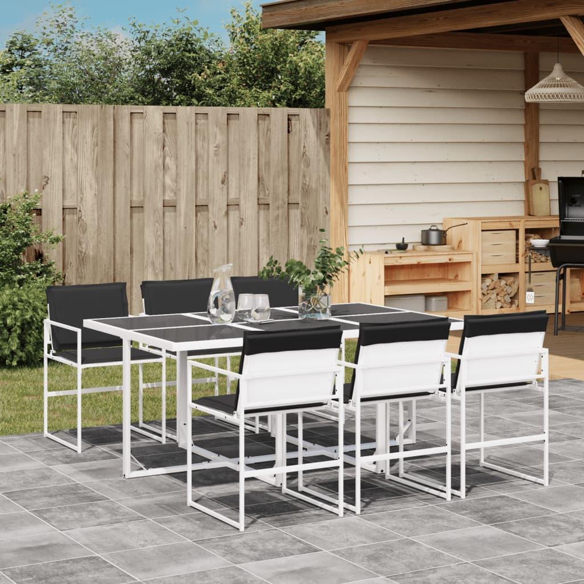 VIDAXL Ensemble a manger de jardin avec coussins 7 pcs blanc textilene