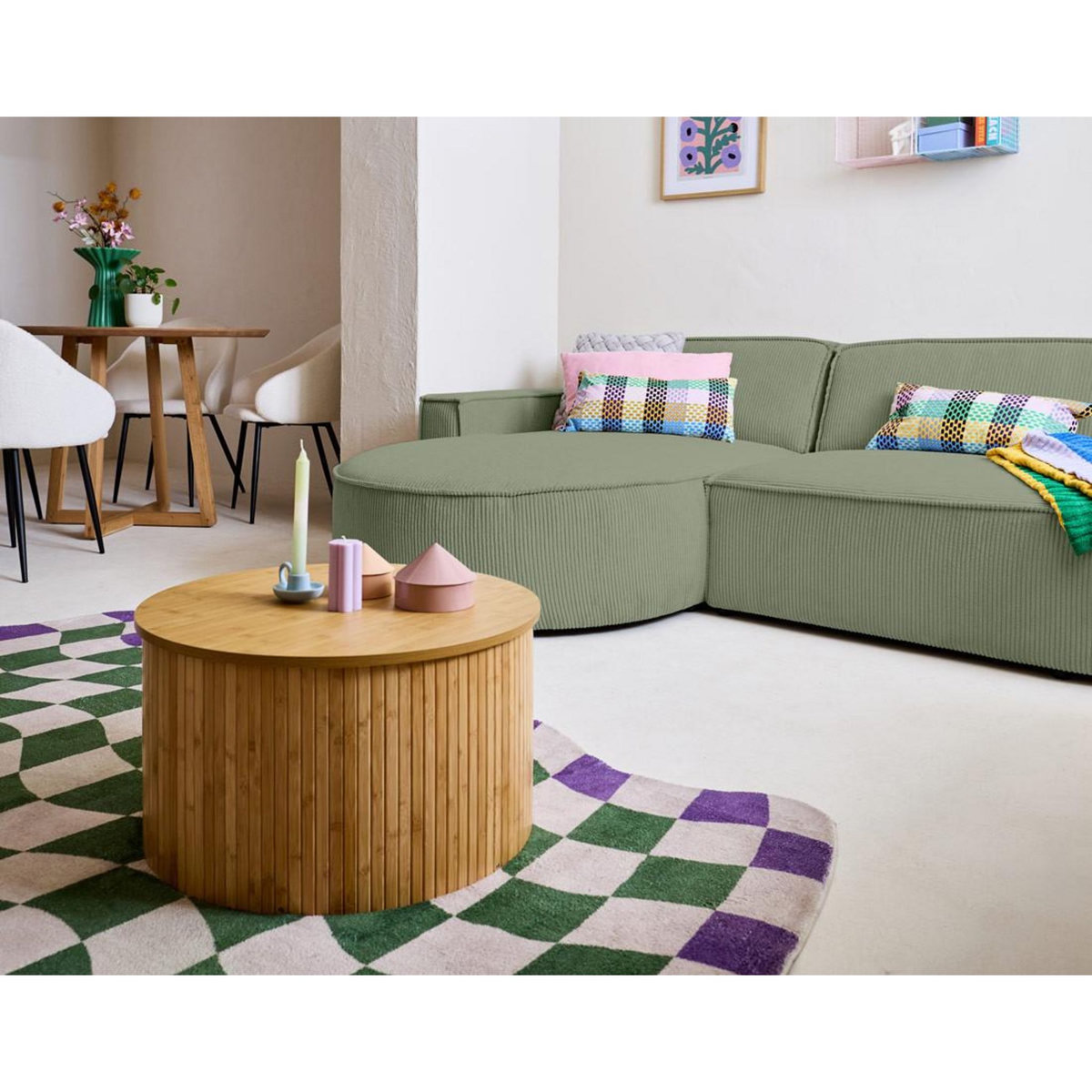 LISA DESIGN Spiaggia - canapé d'angle gauche - forme arrondie - 4 places - en velours côtelé