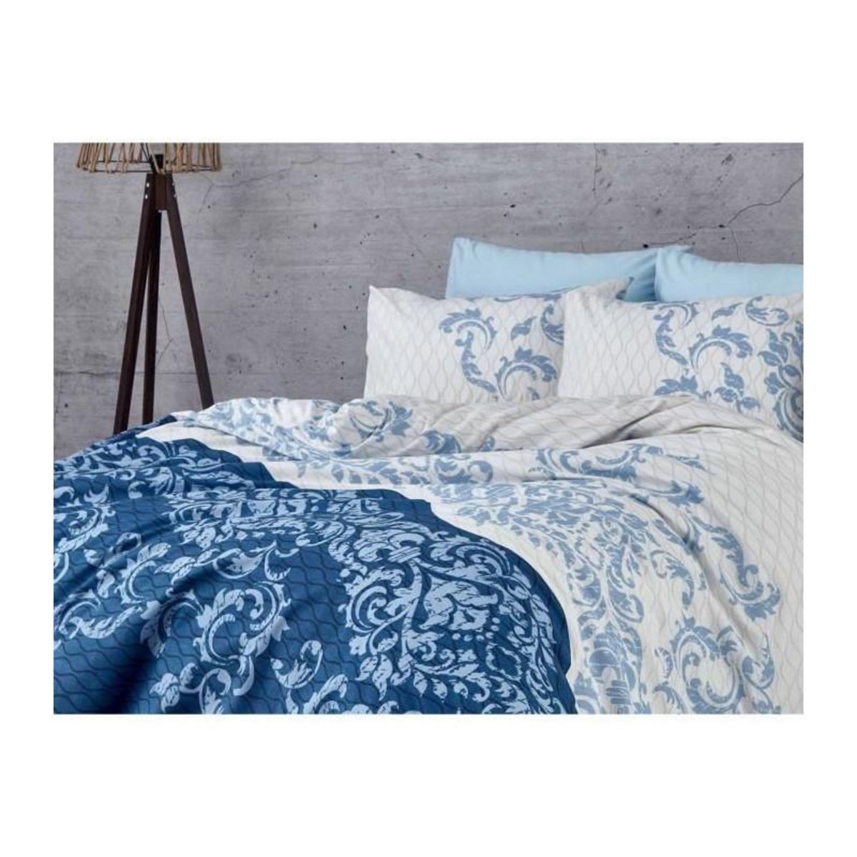 GENERIQUE Parure de lit - 1 housse de couette 220 x 240 cm + 2 taies d'oreiller 60 x 60 cm - 100% coton renforcé - Bleu