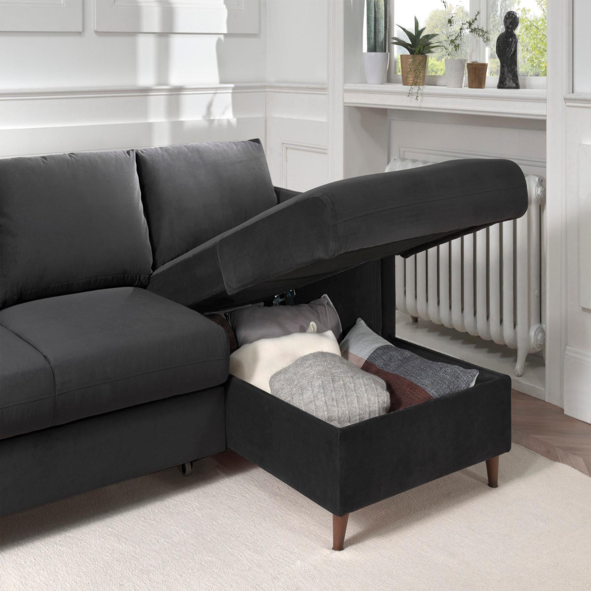 Voir la diapositive 4 : BEST MOBILIER Brooke - canapé d'angle droit - convertible avec coffre - 4 places - en velours