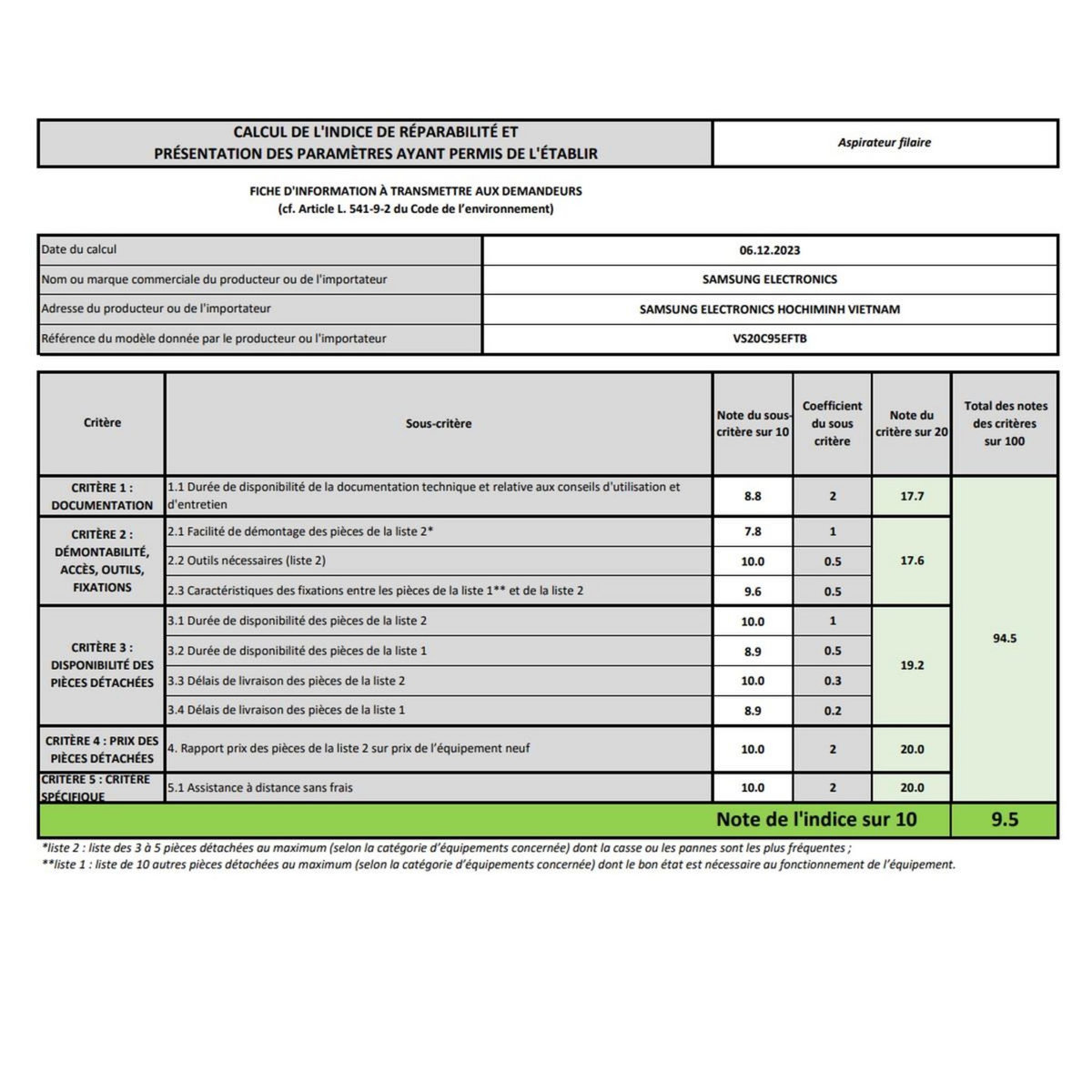 Samsung Aspirateur balai rechargeable 25.2v noir - vs20c95eftb