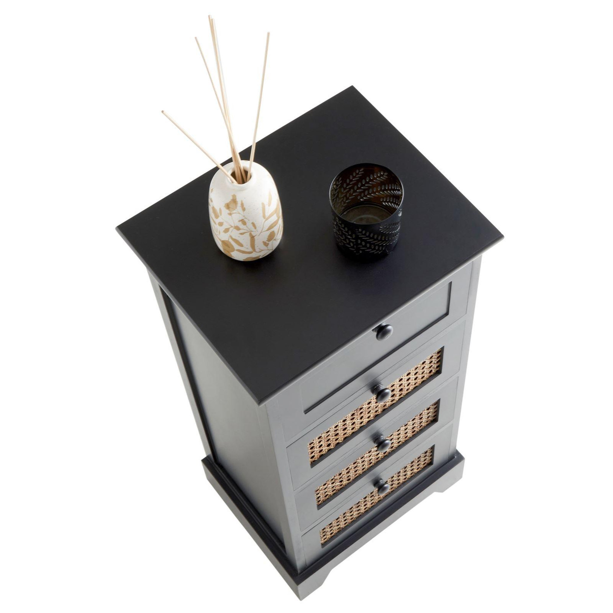 Voir la diapositive 5 : IDIMEX Chiffonnier JASMIN avec 4 tiroirs, en bois de paulownia et rotin