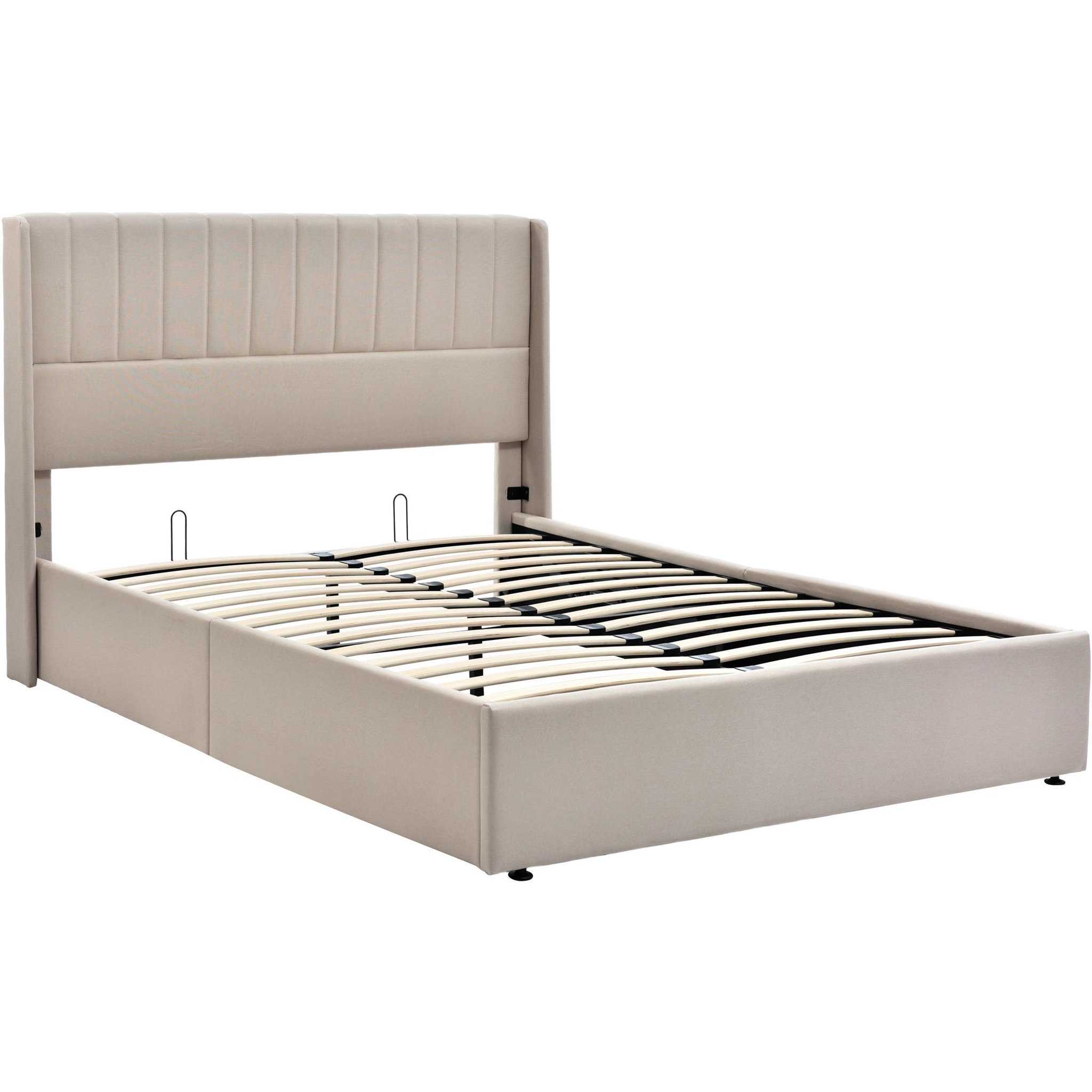 Voir la diapositive 6 : MERAX Lit coffre avec sommier Lin
