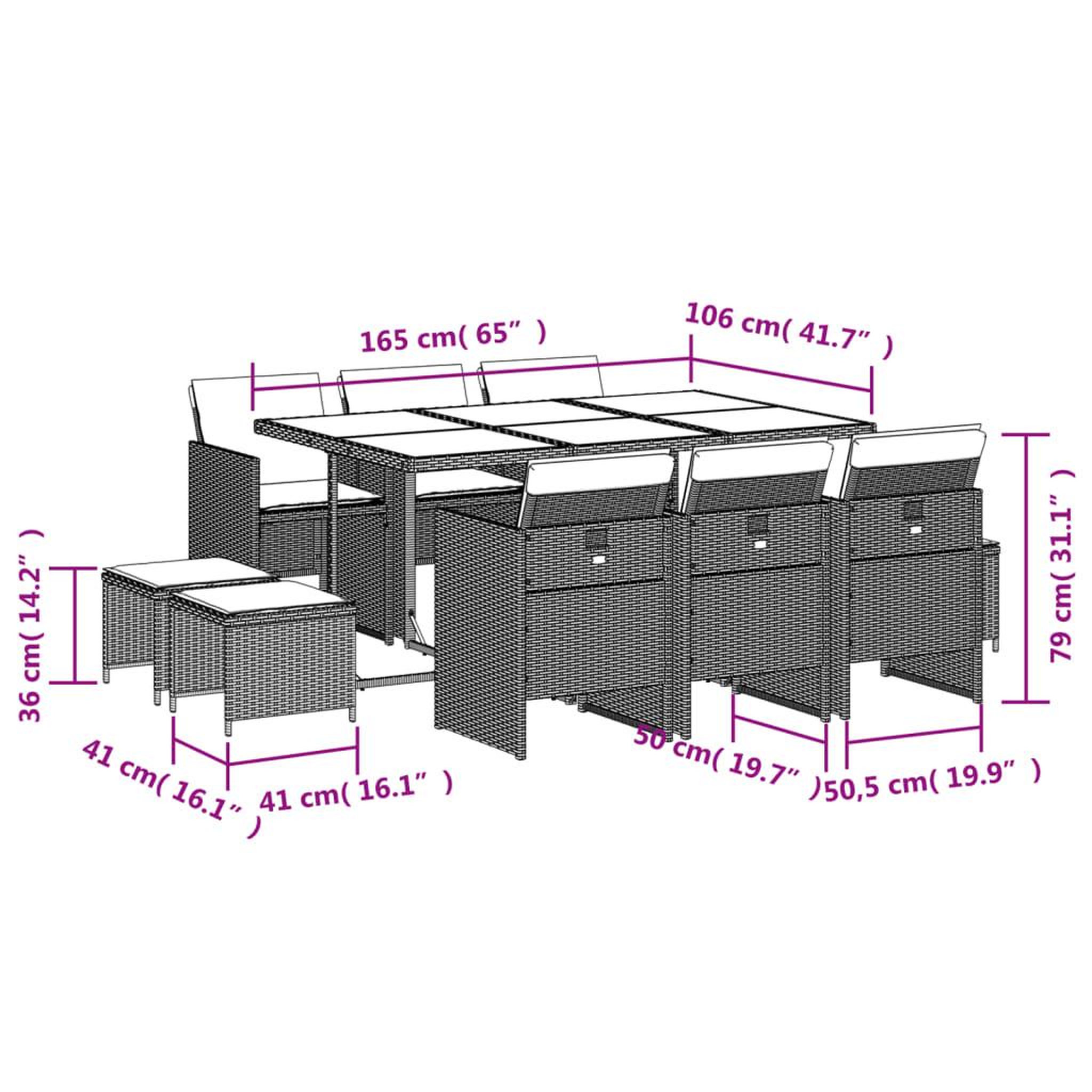 Voir la diapositive 6 : VIDAXL Ensemble a manger de jardin 11pcs avec coussins gris poly rotin