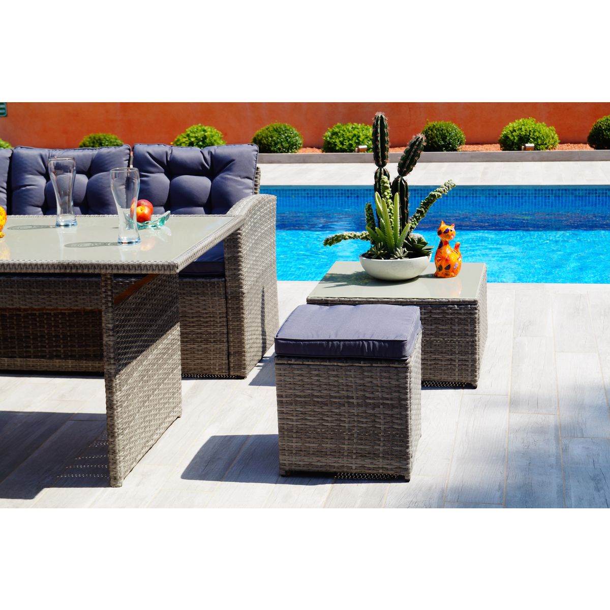 Salon bas de jardin - 6 places - Résine - Gris - MATHIS