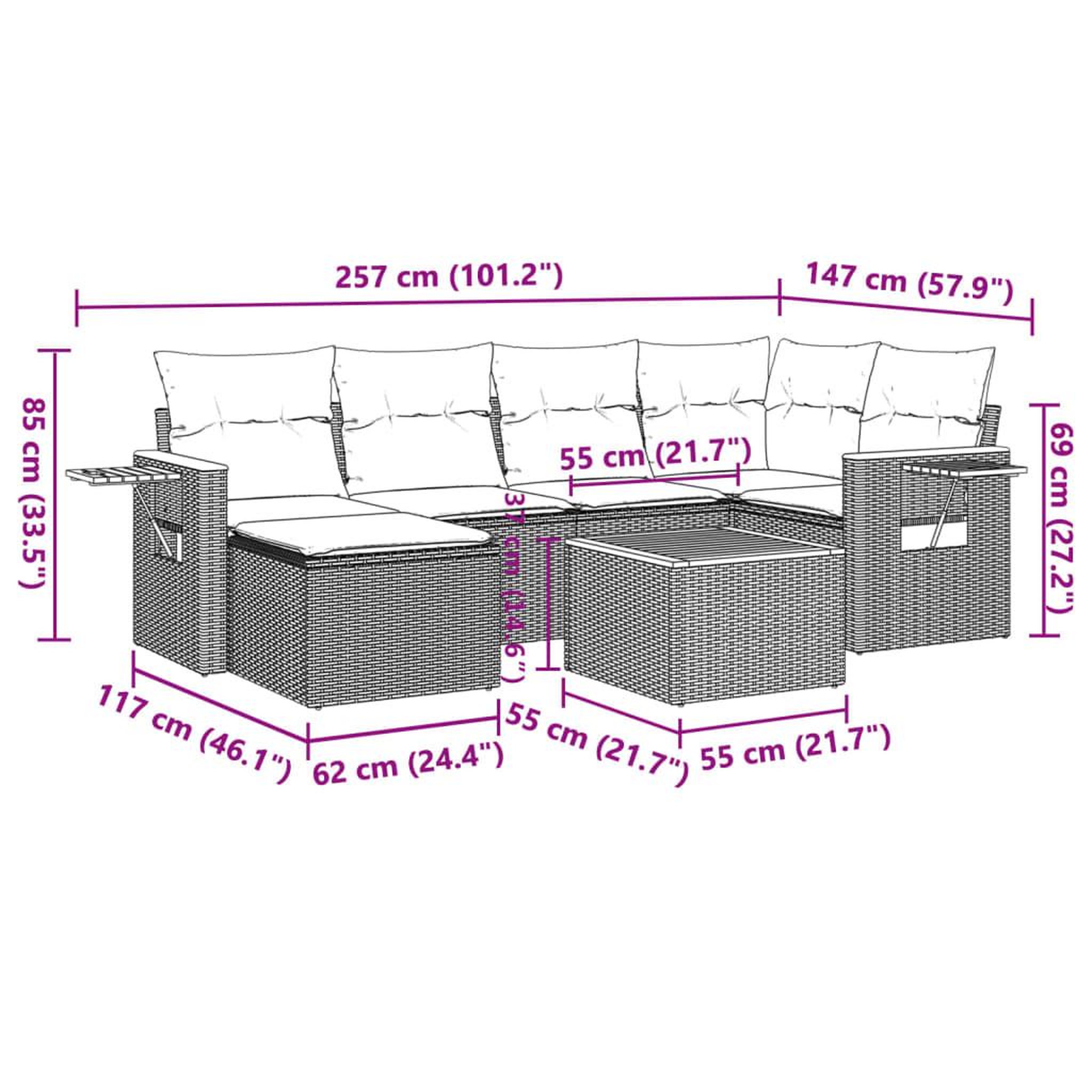 Voir la diapositive 3 : VIDAXL Salon de jardin avec coussins 7 pcs gris resine tressee
