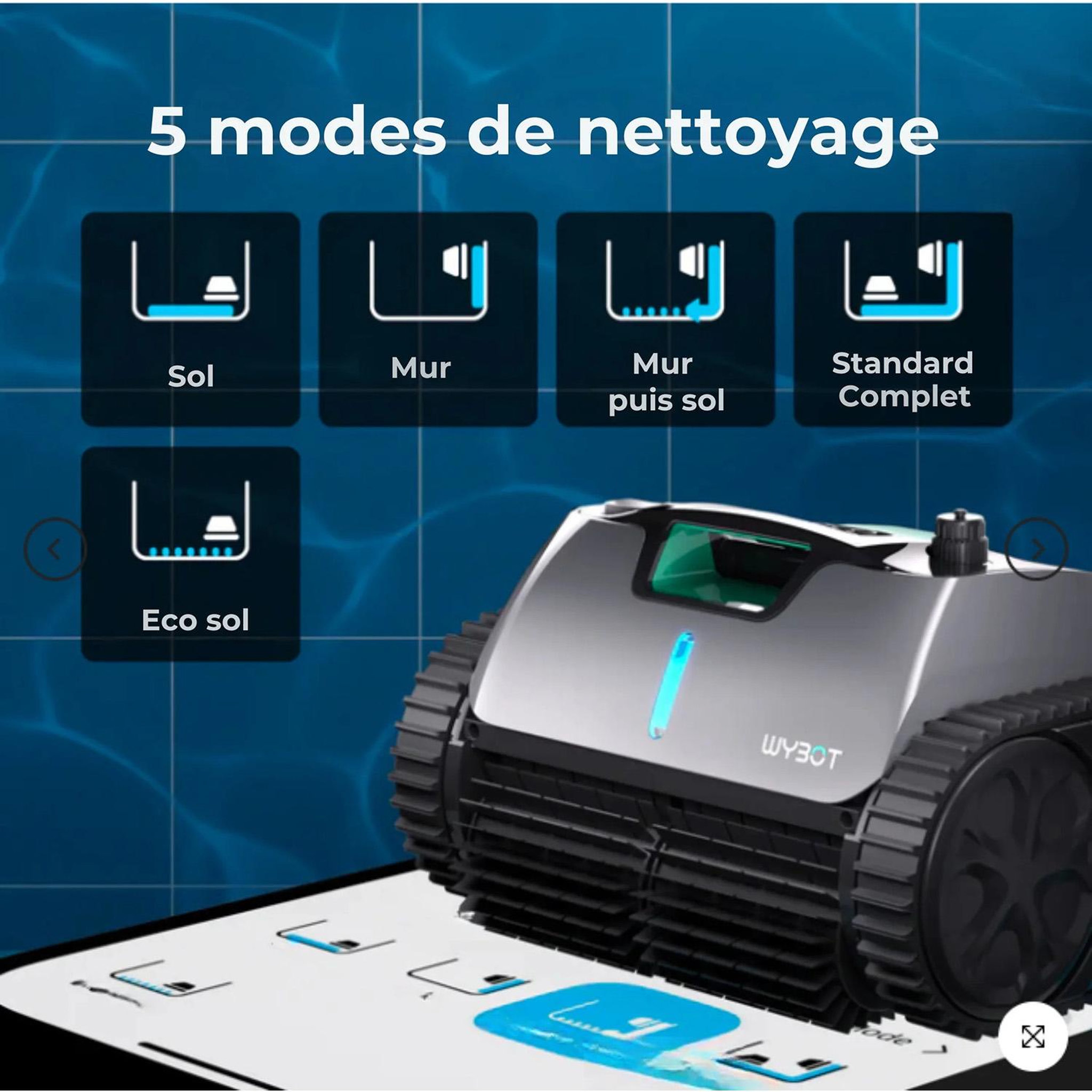 Voir la diapositive 2 : WYBOT Robot piscine électrique sans fil 2h50 max d'autonomie - c1 pro