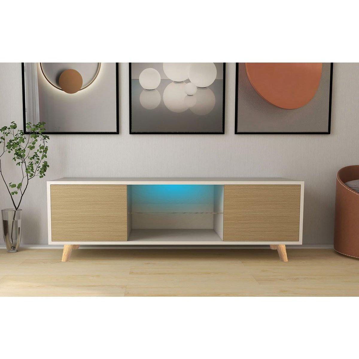 Habitat et Jardin Meuble TV LED  Inna  - 140 x 42 x 45 cm - Blanc/Chêne