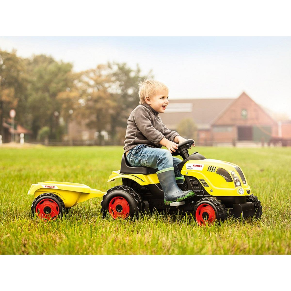 SMOBY Tracteur Claas farmer XL vert et sa remorque