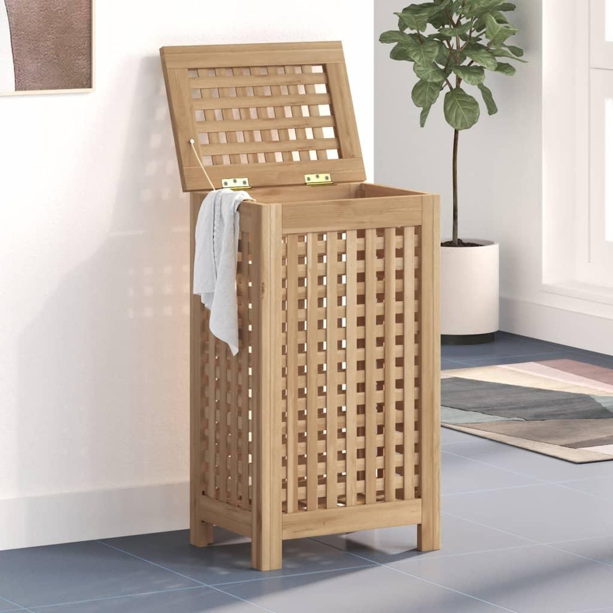 Voir la diapositive 1 : VIDAXL Bac a linge 35x25x60 cm bois de teck massif
