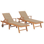 VIDAXL Chaises longues lot de 2 avec coussin beige Bois de teck solide