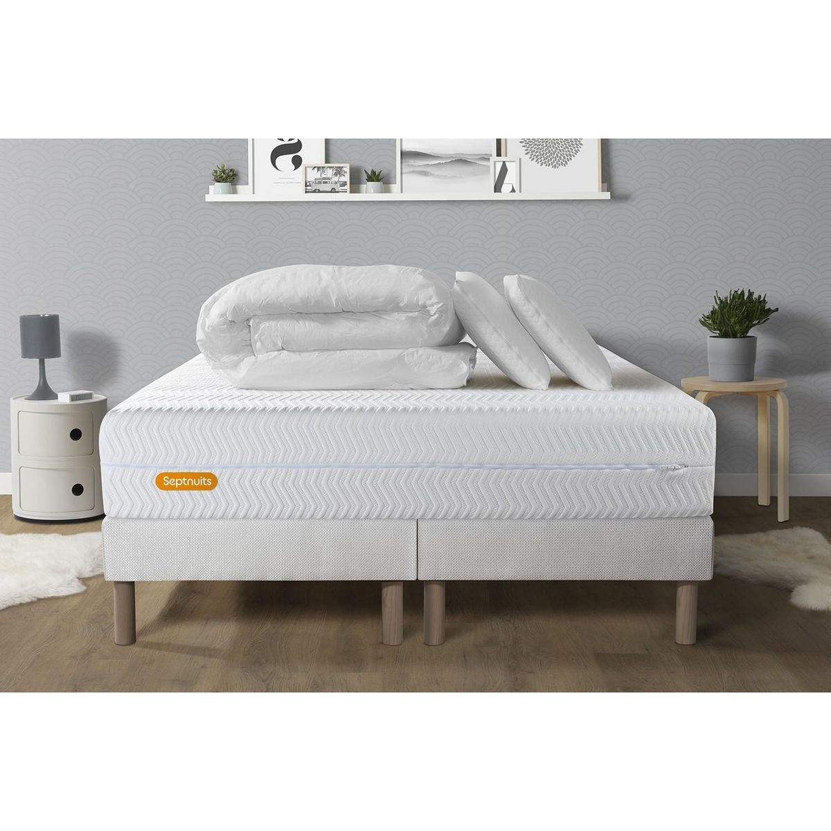 SEPTNUITS PACK Matelas + double sommiers Memo Bio  Mousse à mémoire de forme 5 zones de confort Maxi épaisseur