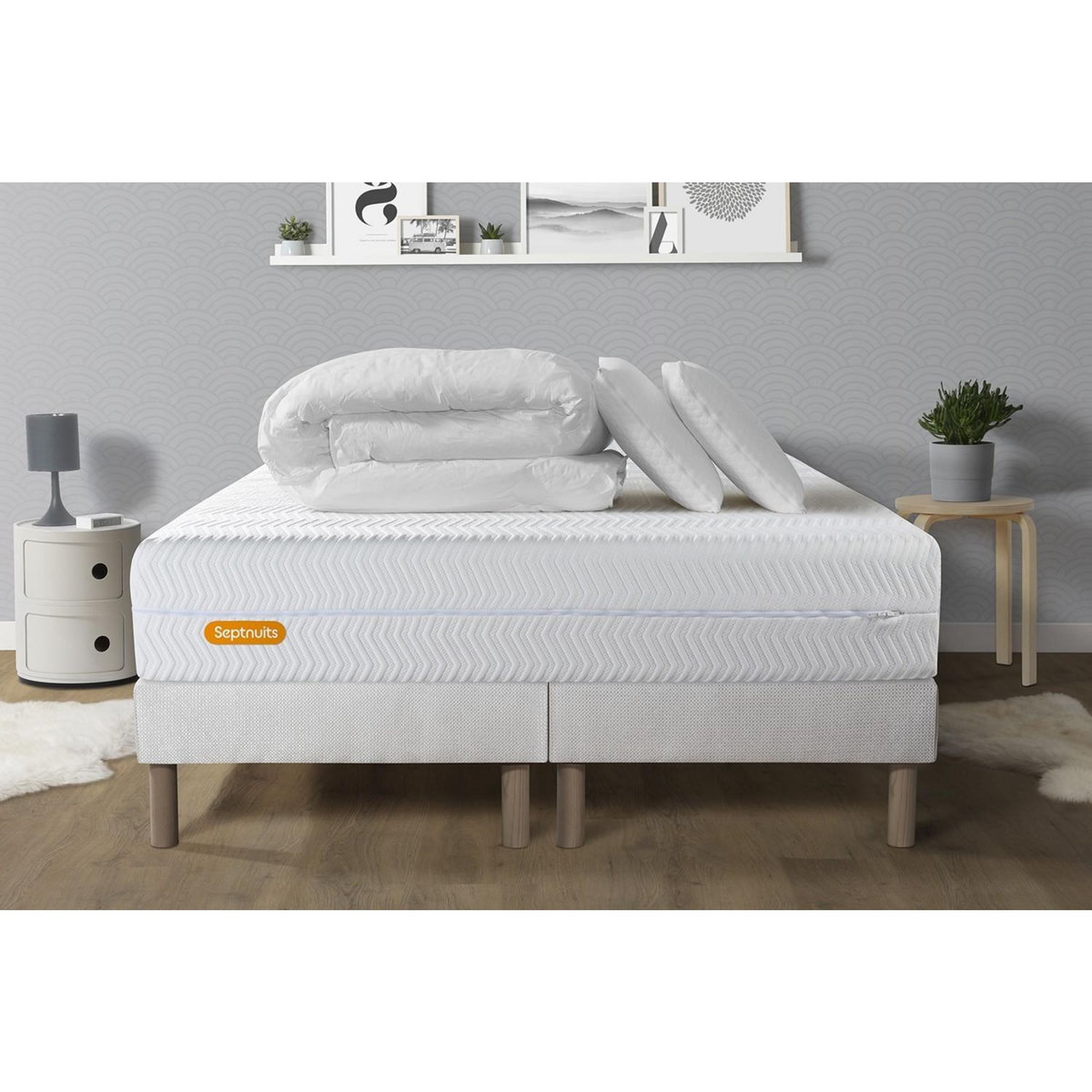 SEPTNUITS PACK Matelas + double sommiers Memo Bio  Mousse à mémoire de forme 5 zones de confort Maxi épaisseur
