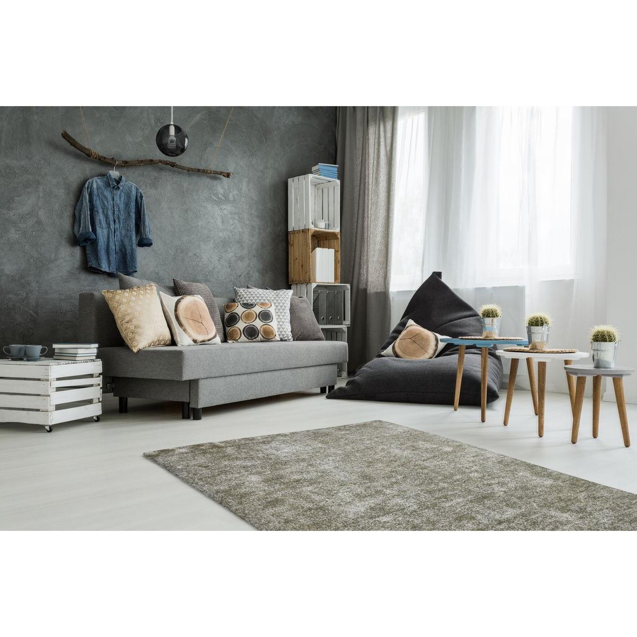Voir la diapositive 2 : Paris Prix Tapis vintage tissé à la main  etna  argent & vert