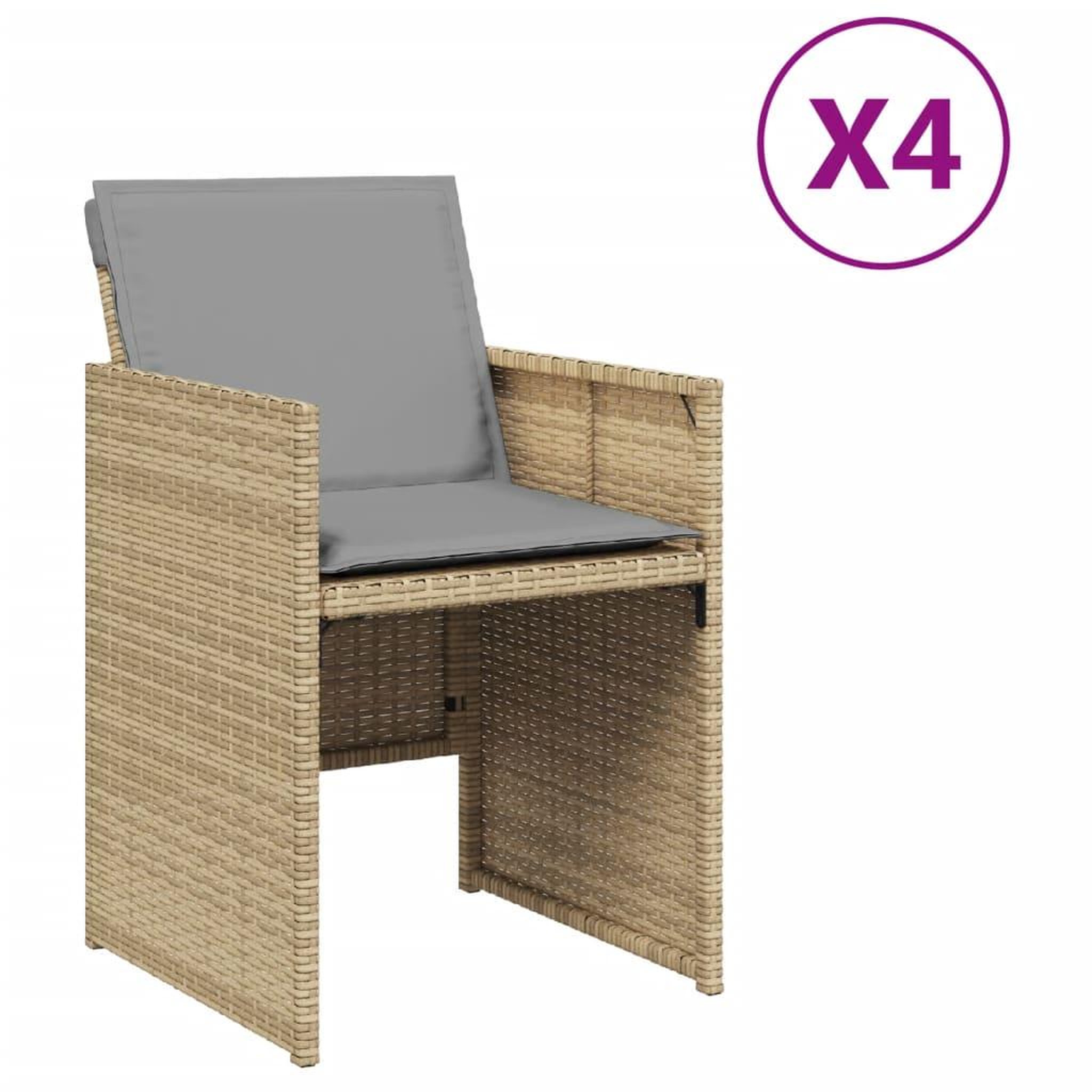Voir la diapositive 2 : VIDAXL Chaises de jardin avec coussins lot de 4 melange beige