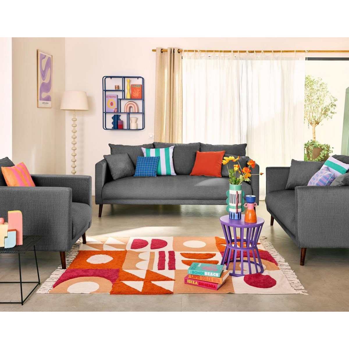 LISA DESIGN Ostrava - canapé droit 3 places en velours pieds en bois