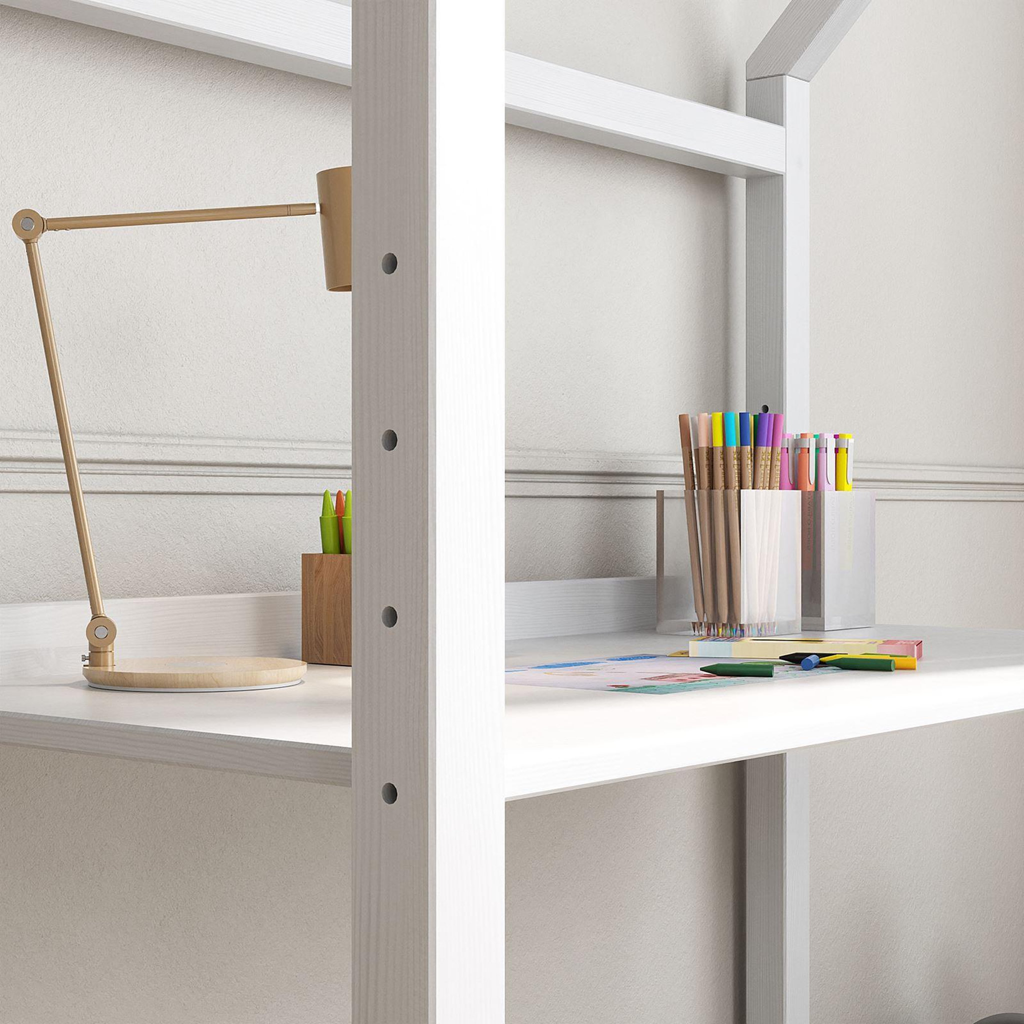 Voir la diapositive 5 : IDIMEX Bureau enfant évolutif TINA en forme de maison, en pin massif