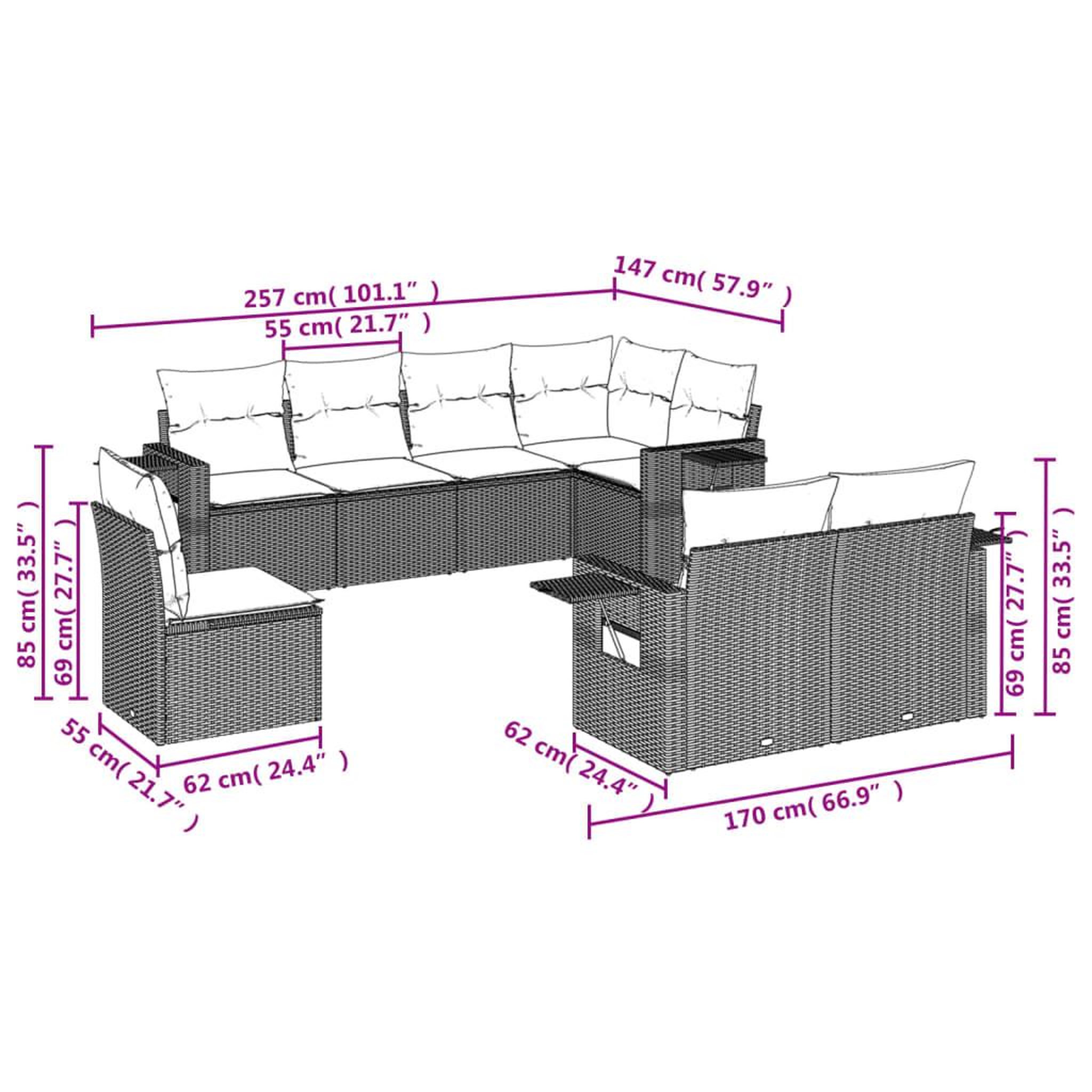 Voir la diapositive 6 : VIDAXL Salon de jardin 8 pcs avec coussins marron resine tressee