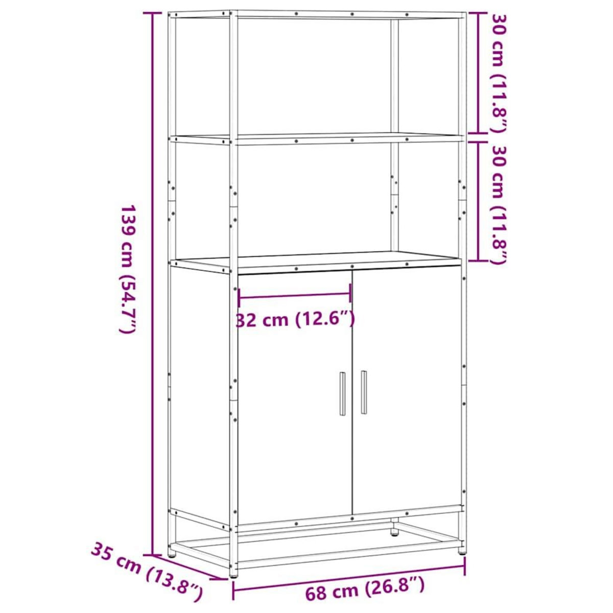 VIDAXL Buffet haut chene fume 68x35x139 cm bois d'ingenierie metal