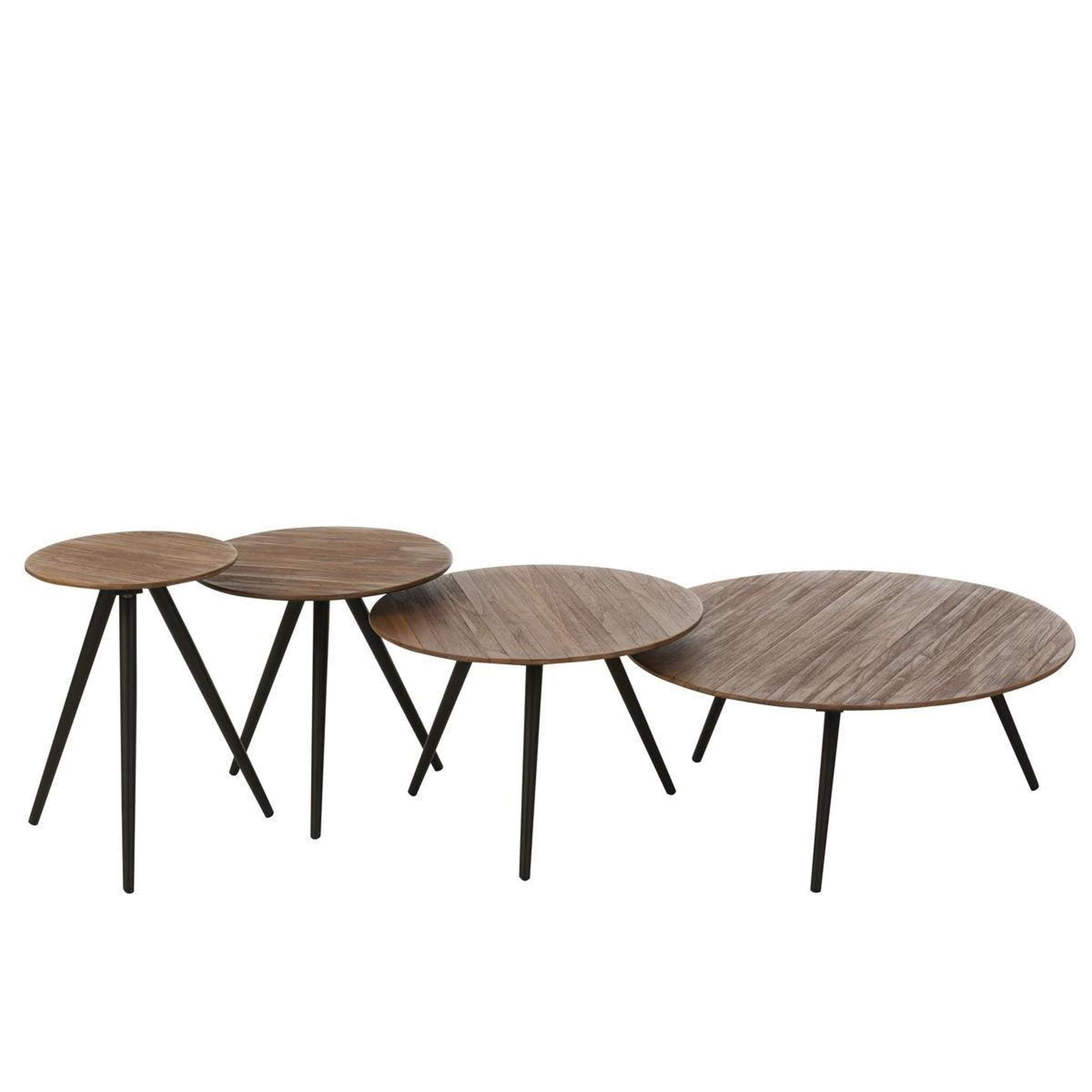 Voir la diapositive 2 : J-LINE Lot de 4 tables basses en bois  teck  70cm naturel