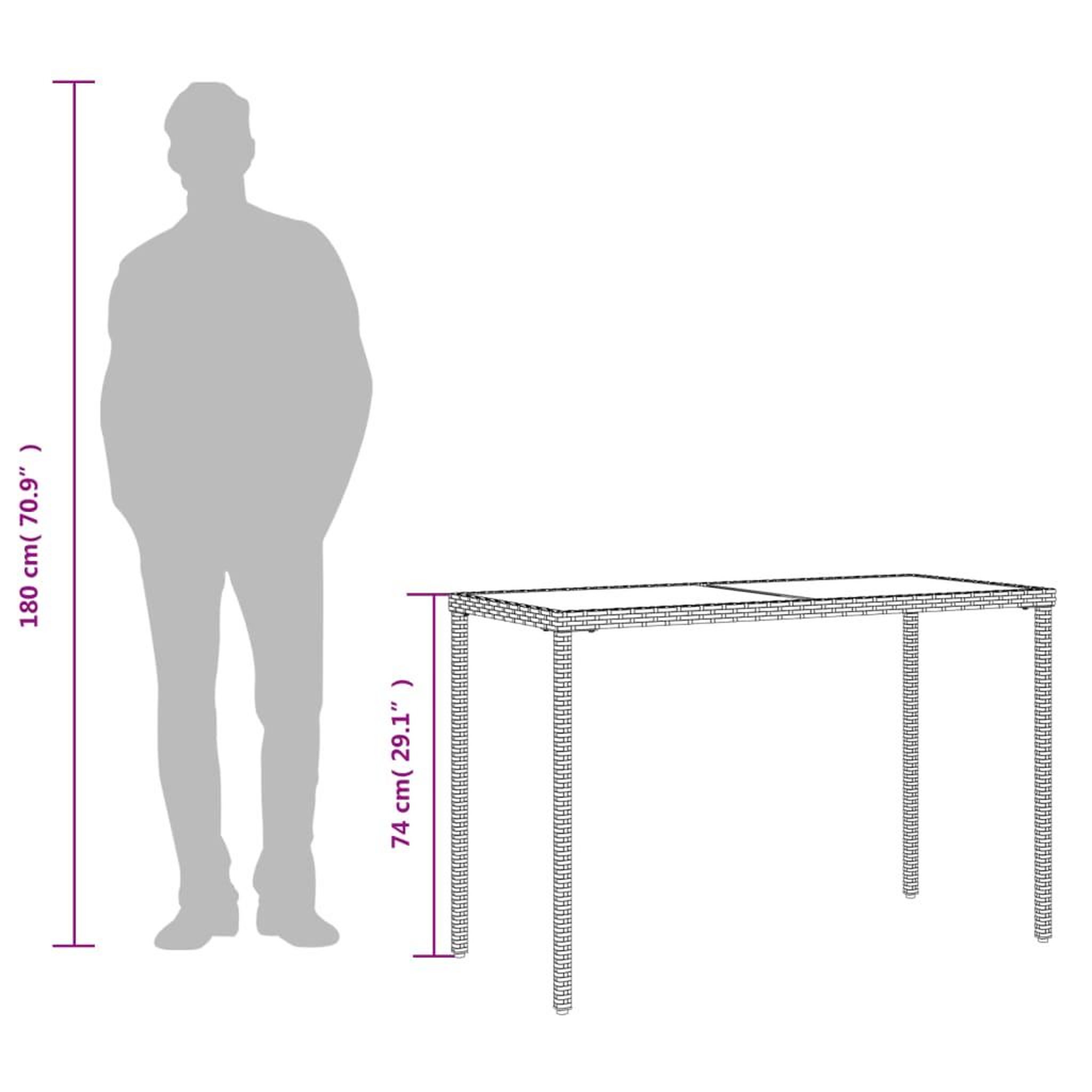 Voir la diapositive 6 : VIDAXL Table de jardin dessus en verre beige 115x54x74 cm poly rotin
