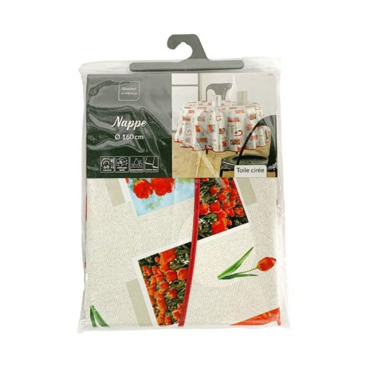 Paris Prix Nappe Toile Cirée Ronde  Tulipe  160cm Rouge
