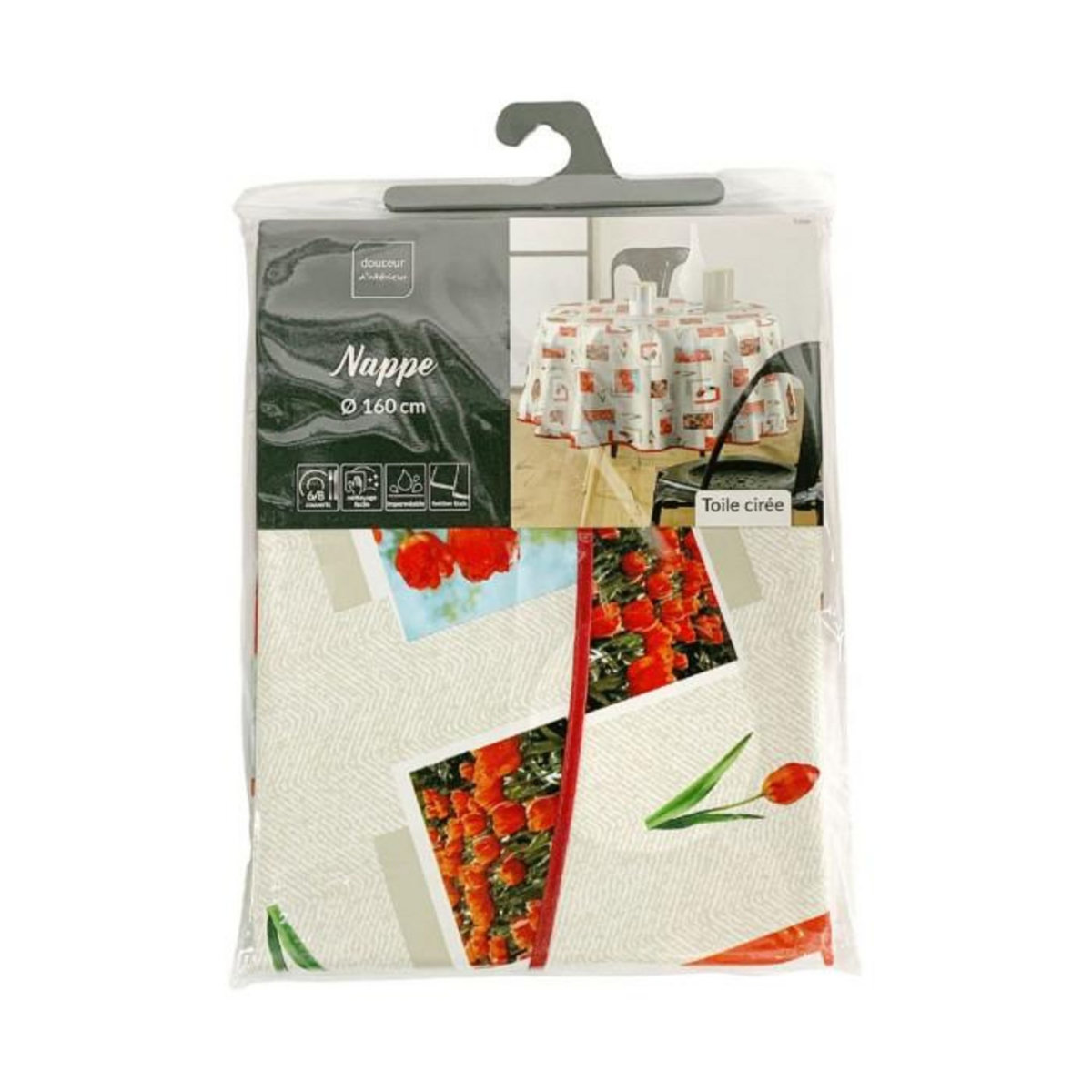 Paris Prix Nappe Toile Cirée Ronde  Tulipe  160cm Rouge