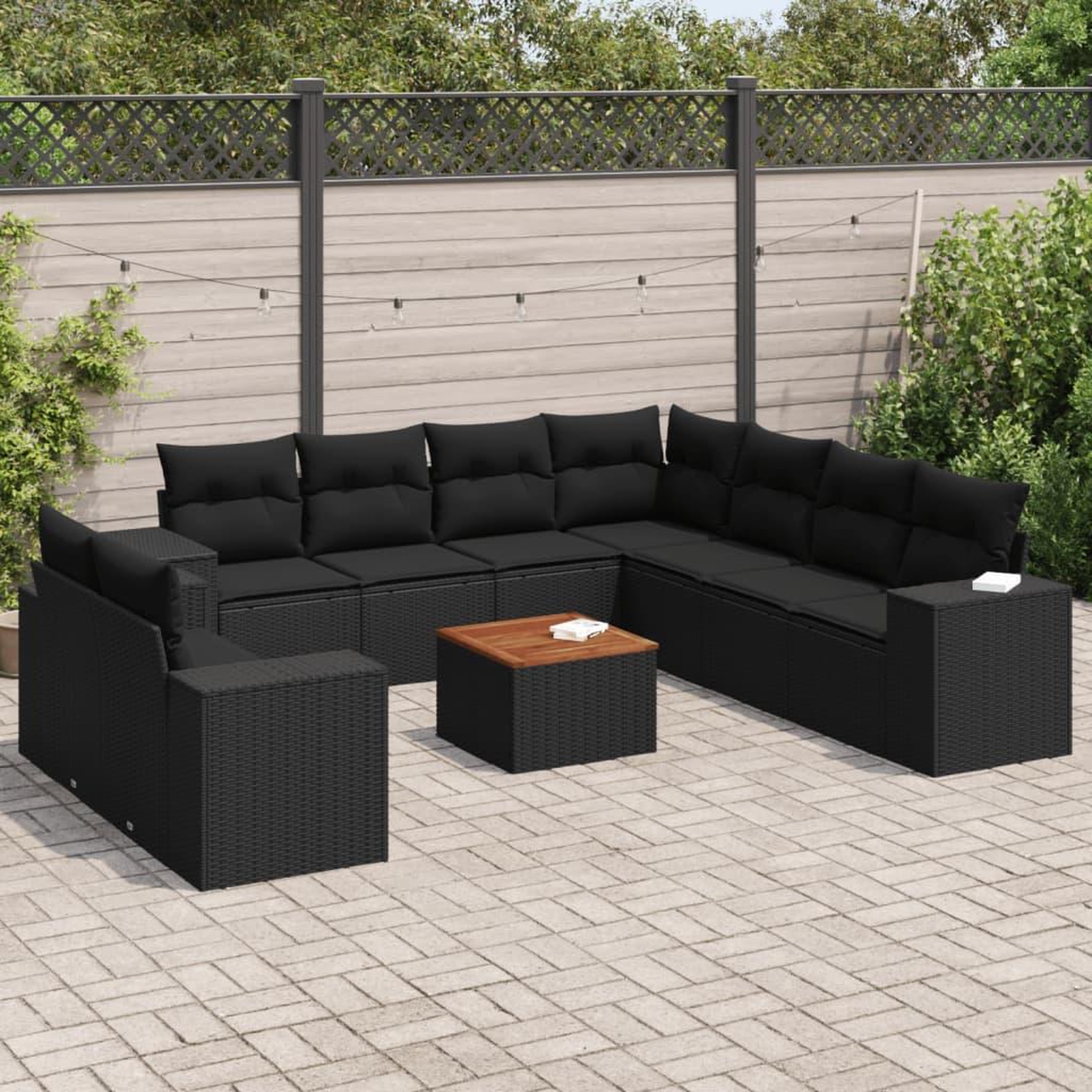 VIDAXL Salon de jardin 10 pcs avec coussins noir resine tressee