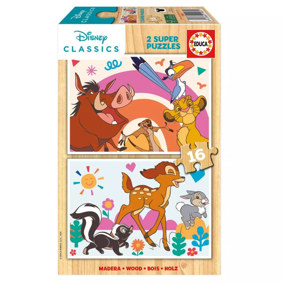EDUCA Puzzles 2 X 16 pcs animaux de Disney en bois