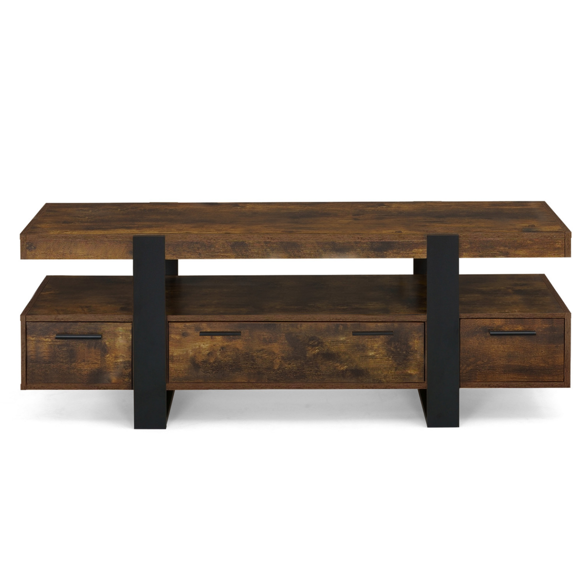 ID MARKET Meuble TV 140 cm PHOENIX avec tiroirs bois effet vieilli et noir